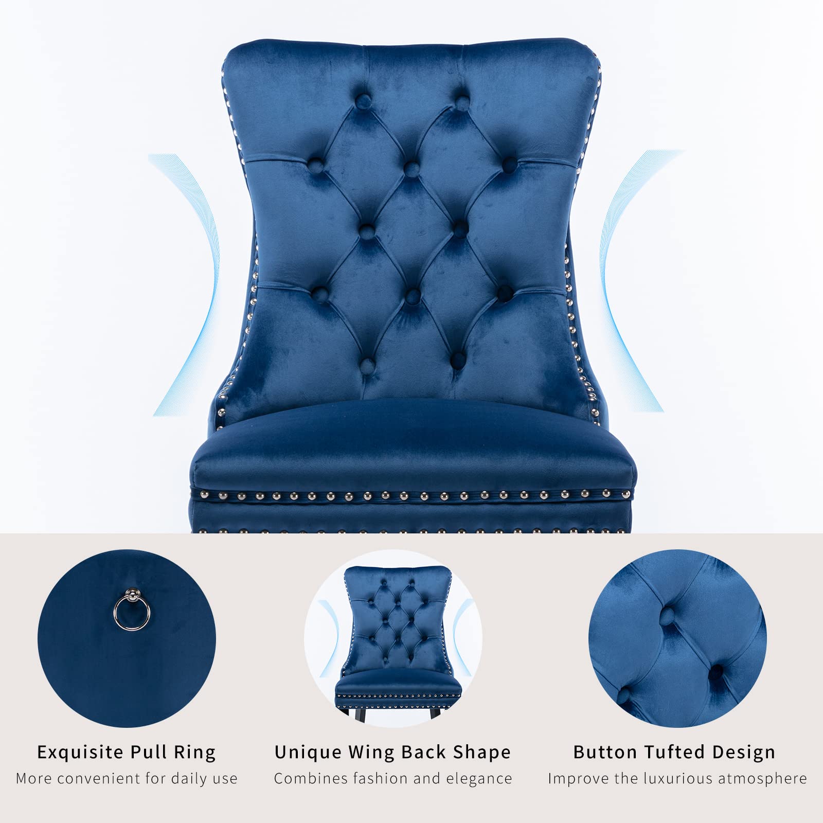 Luxury Blue Velvet Dining Chairs Set of 4 - Tufted Upholstered Kitchen & Dining Room Chairs with Chrome Metal Legs - Perfect for Modern Home, Restaurant, and Office Decor (Blue, 4 Pieces)
