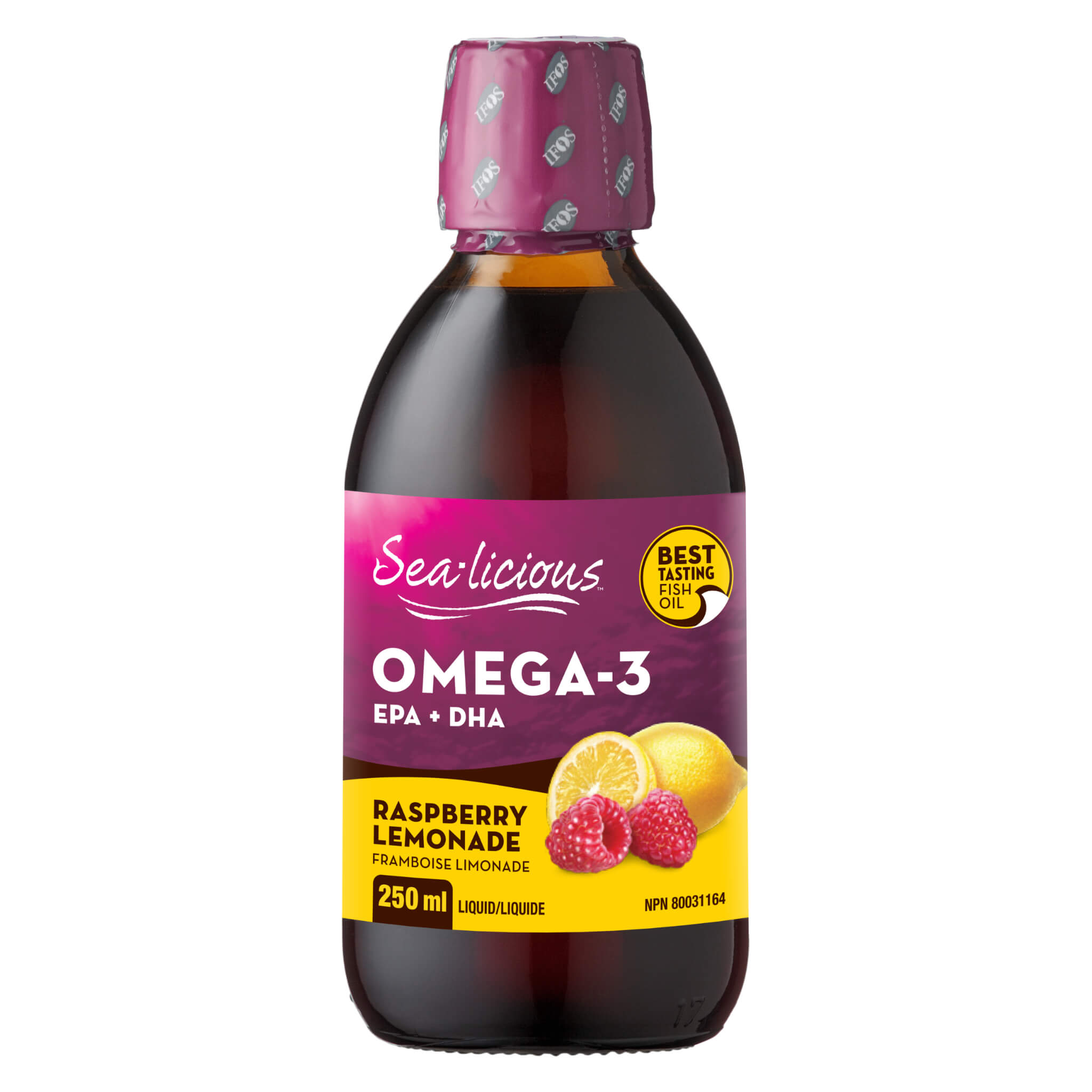 Premium Omega 3 EPA + DHA Fish Oil Supplement - Raspberry Lemonade Flavor (250mL) - Supports Heart, Brain & Joint Health - Great for Daily Wellness & Active Lifestyle