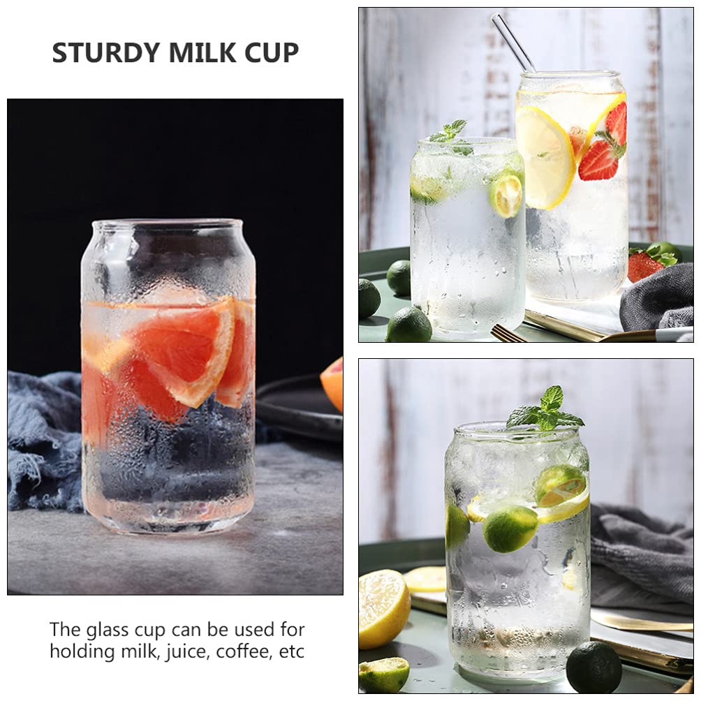 Premium Glass Mojito Tumbler Set with Lid & Straw - 16oz Reusable Cocktail Cups for Whiskey, Latte, Juice, Milk - Clear Beer Mugs with Lids for Office, Bar, Home Use - Perfect for Iced Coffee, Smoothies & Summer Drinks