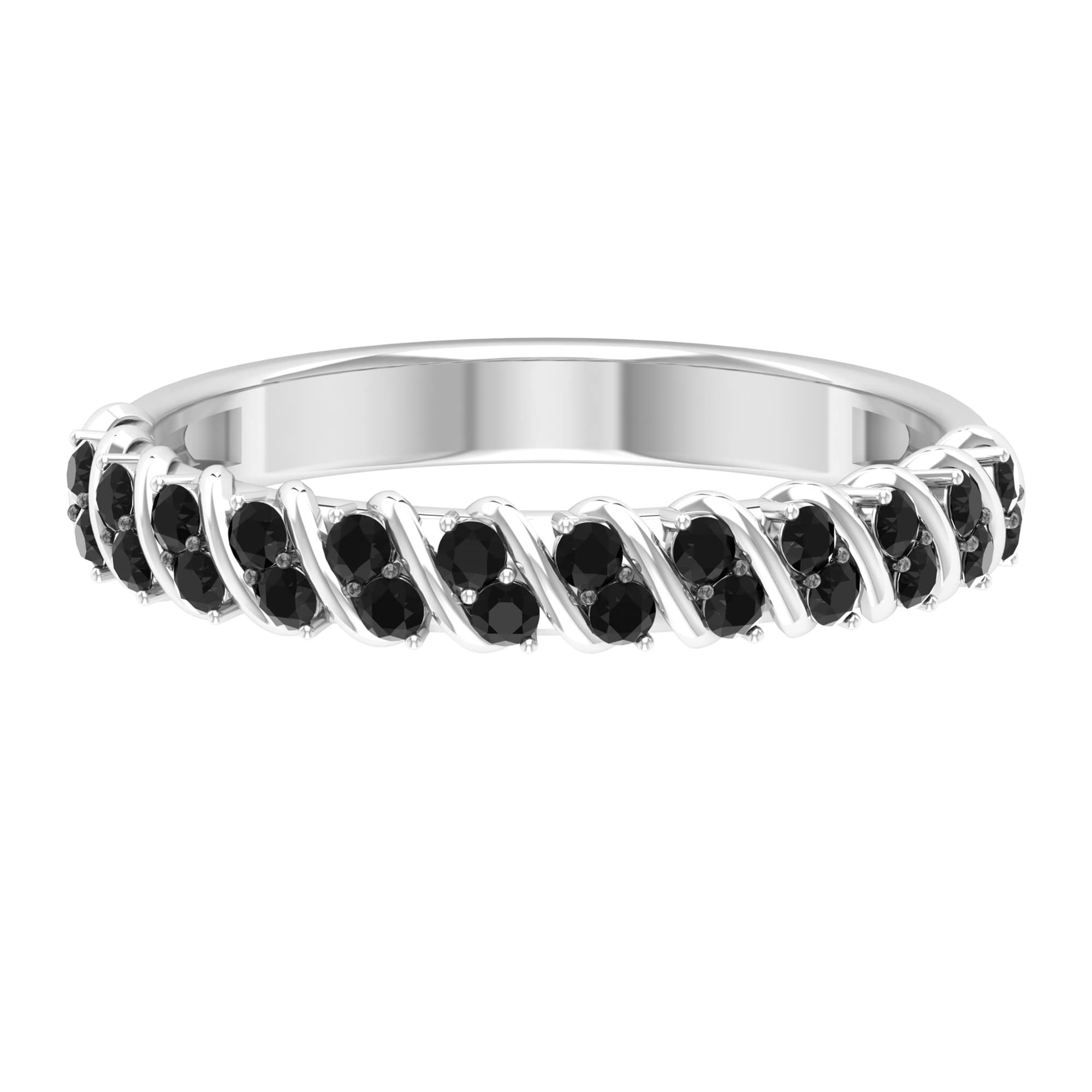 0.50 CT Black Onyx Half Eternity Ring for Women - 14K Solid Gold Onyx & Gold Semi Eternity Band - Elegant Stackable Ring for Anniversary, Wedding, or Everyday Wear