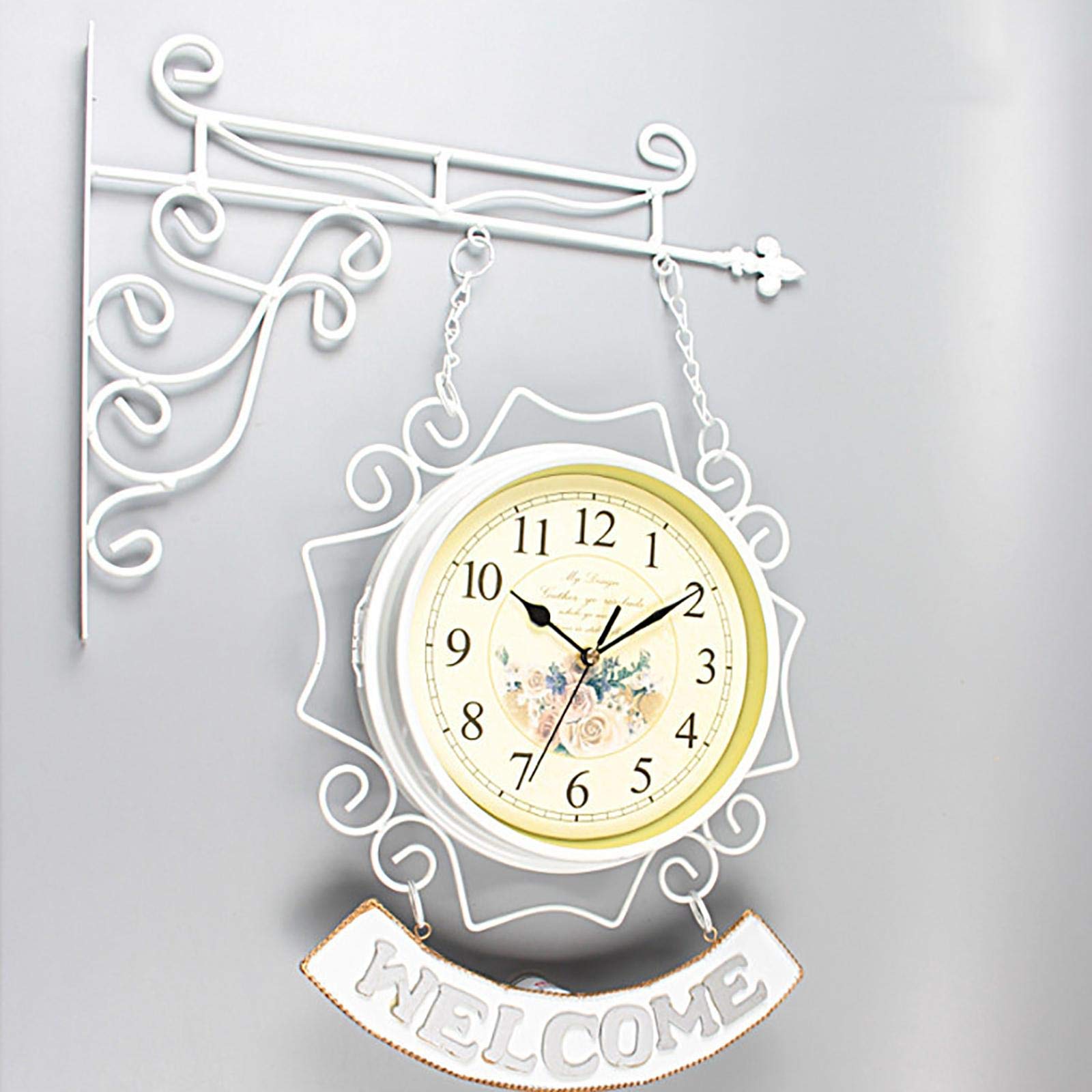 10 Inch Waterproof Outdoor Wall Clock - Double Sided Retro Garden Clock with Silent Movement, Battery Operated - Perfect for Patio, Backyard, and Outdoor Decor (White)