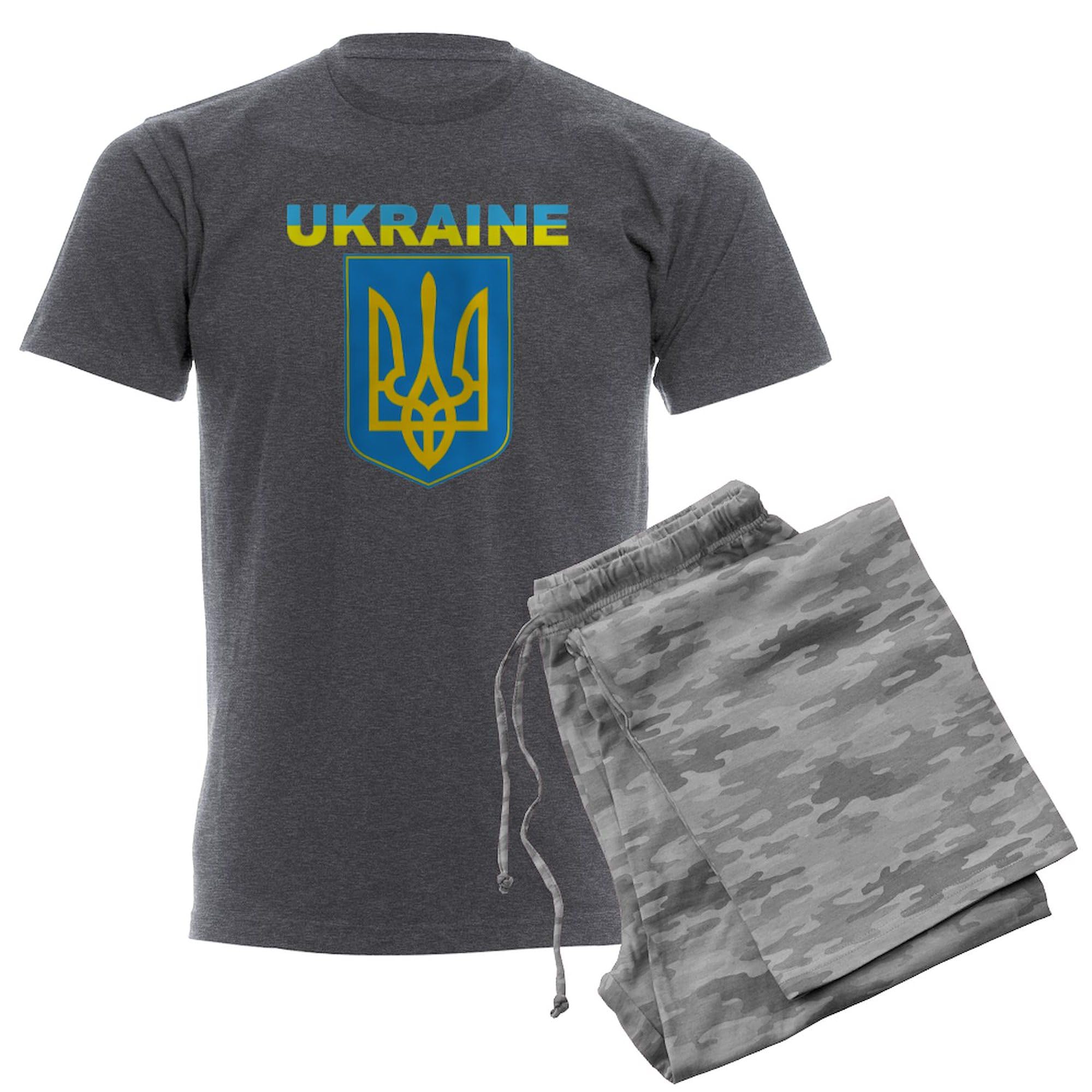 Stand With Ukraine Pajamas for Men - Charcoal Novelty Sleepwear | Support Ukraine with Comfortable Lounge & Sleep Pajama Set | Perfect for Home Relaxation, Gifts & Showing Solidarity