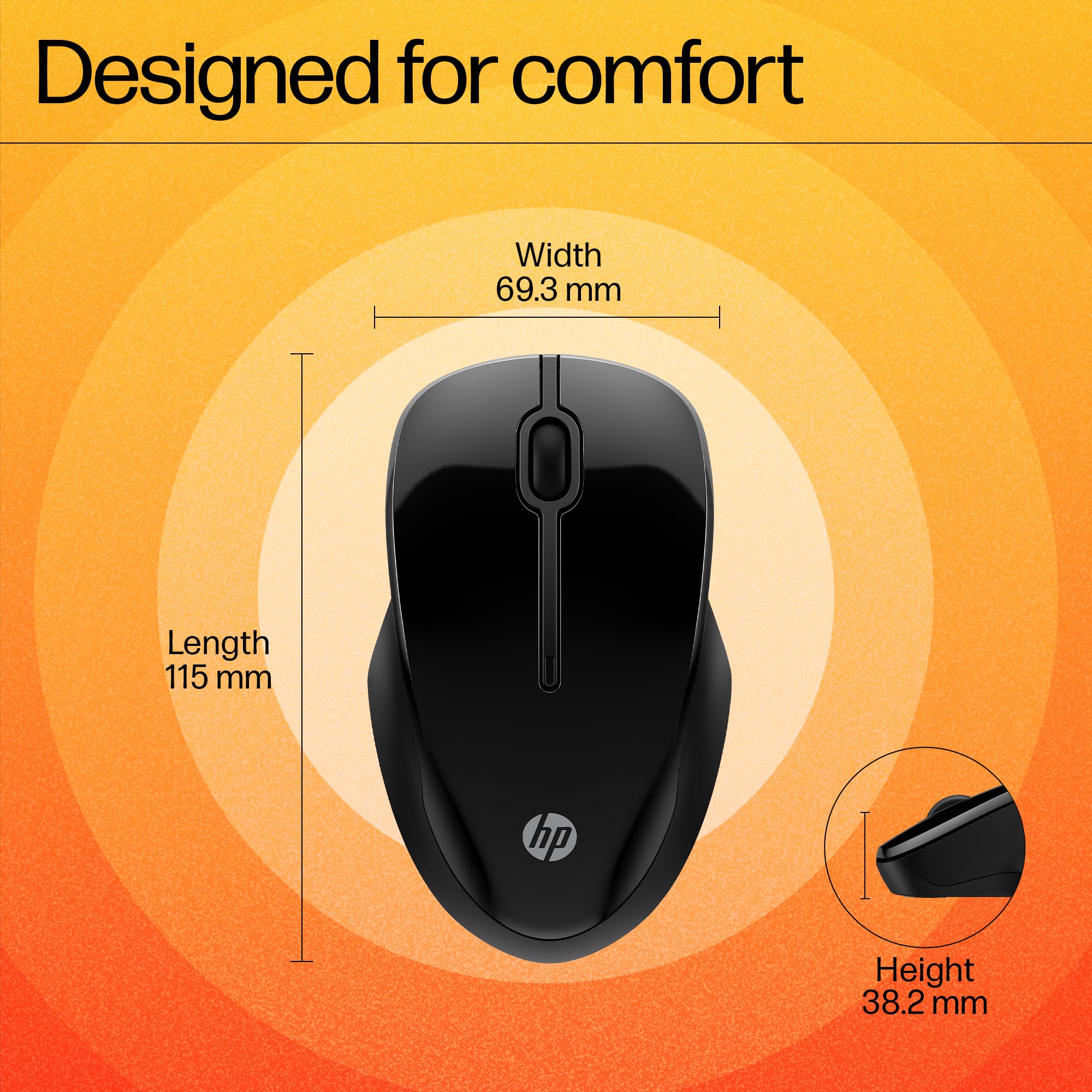 HP 250 Dual Mode Wireless Mouse - 2.4GHz & Bluetooth Connectivity, Multi-Device Pairing, 12-Month Battery Life with 1 AA, 1600 DPI Optical Sensor, Matte Black - Perfect for Office, Home & Travel Use
