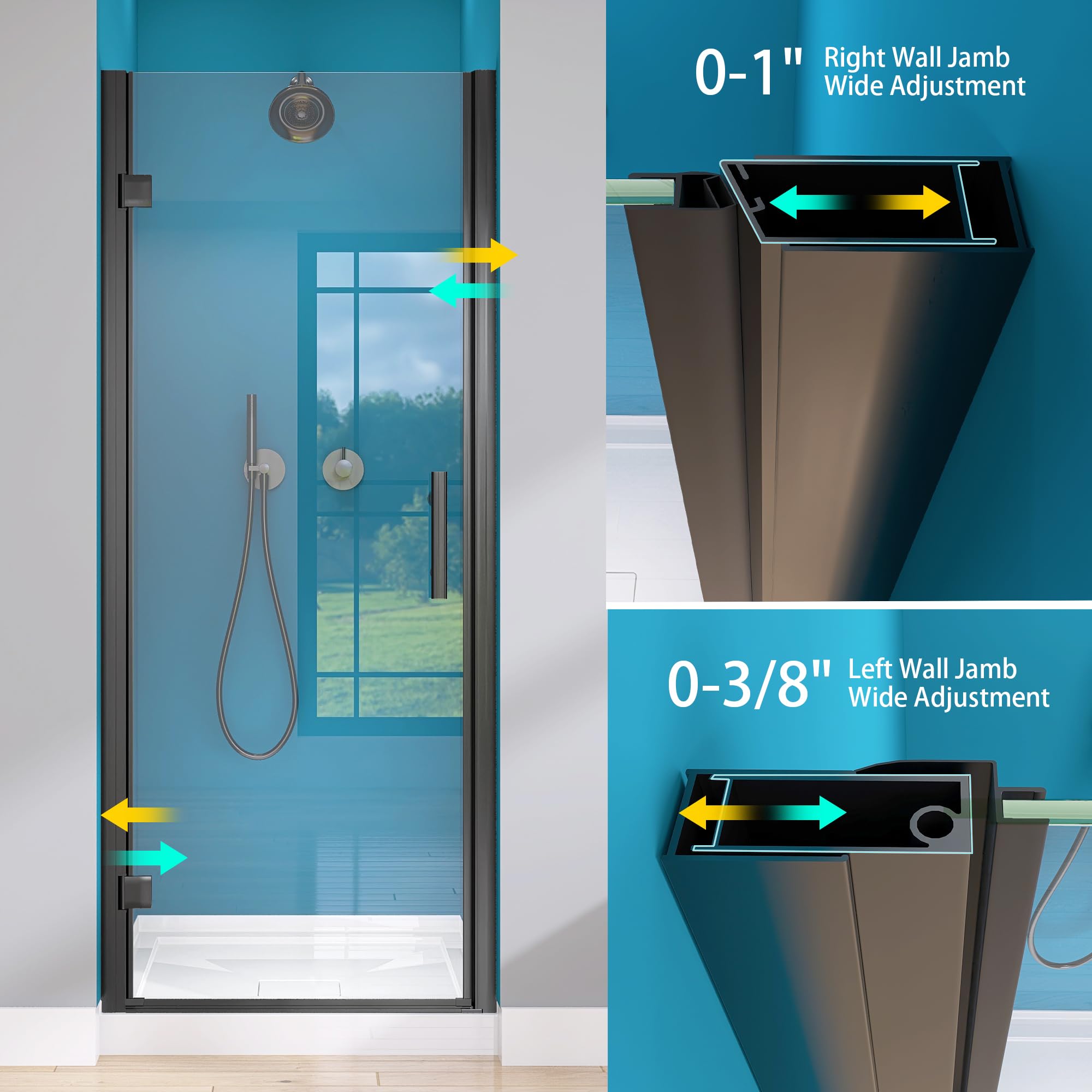GETPRO Frameless Pivot Shower Door 30