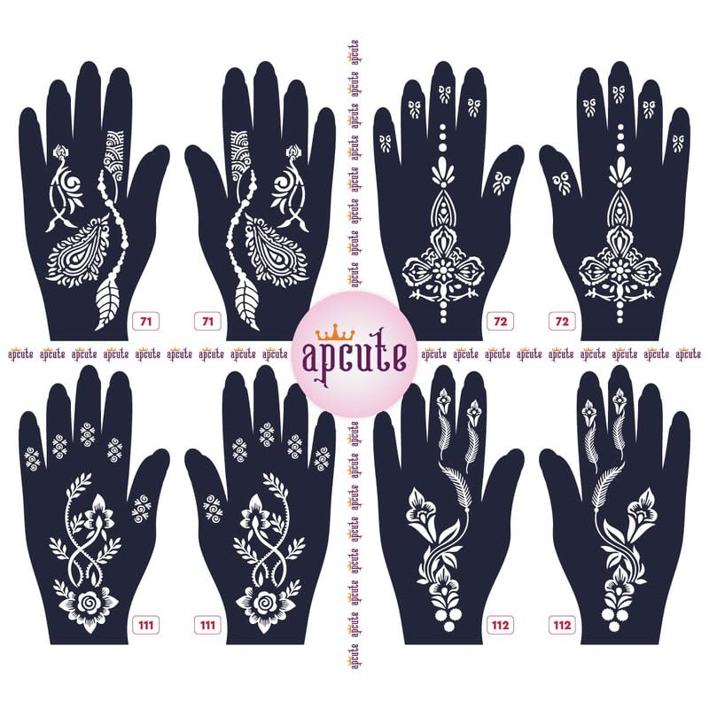 Apcute 8-Piece Mehendi Sticker Set | Temporary Henna Tattoo Stencils for Full Hand Designs - Easy 4-Step Application for Girls & Women | Perfect for Weddings, Festivals, and Special Occasions