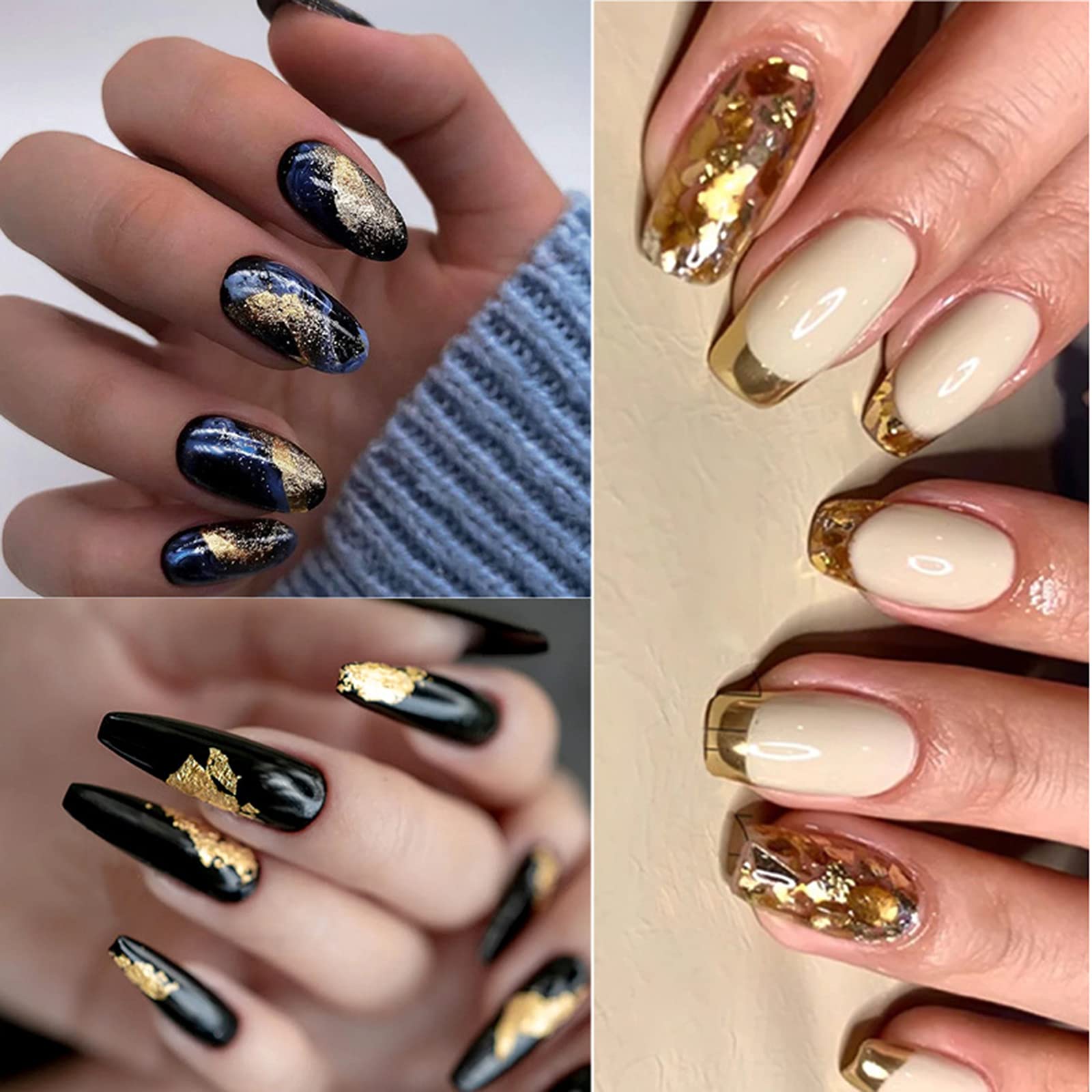 Zhangxi 12 Boxes Gold Silver Copper Foil Tinsel Paillette Nail Glitter - Metallic Nail Art Decorations for DIY Manicure & Nail Design | Perfect for Parties, Weddings & Special Occasions