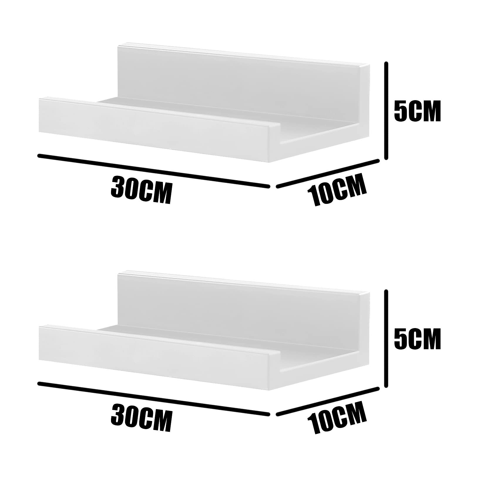 GEEZY Set of 2 Floating Wall Shelves - White Picture Ledge Display Racks for Books, Photos & Decor - 30 x 10 x 5 cm - Perfect for Living Room, Bedroom & Office Organization