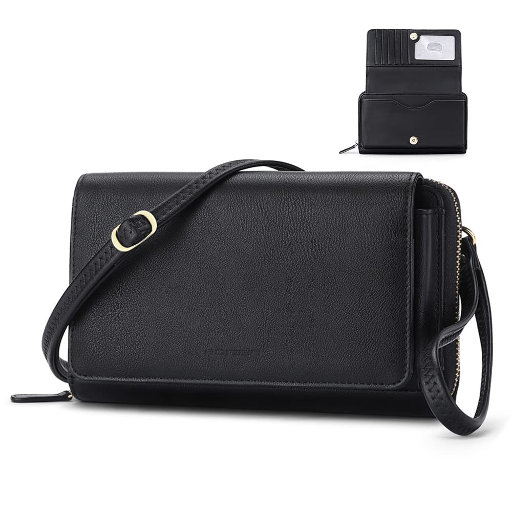 RONSIN Women's RFID Blocking Crossbody Wallet Purse with 2 Adjustable Straps - Slim Card Holder Wristlet Clutch for Travel, Shopping & Daily Use