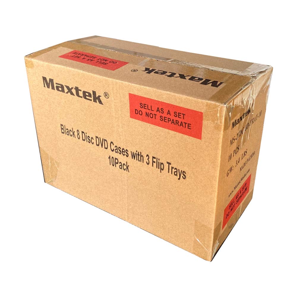 Maxtek Black 8-Disc DVD Storage Cases - 10 Pack with 3 Flip Trays & Clear Outer Sleeves | Perfect for Movie Collections, Video Archives & Media Organization