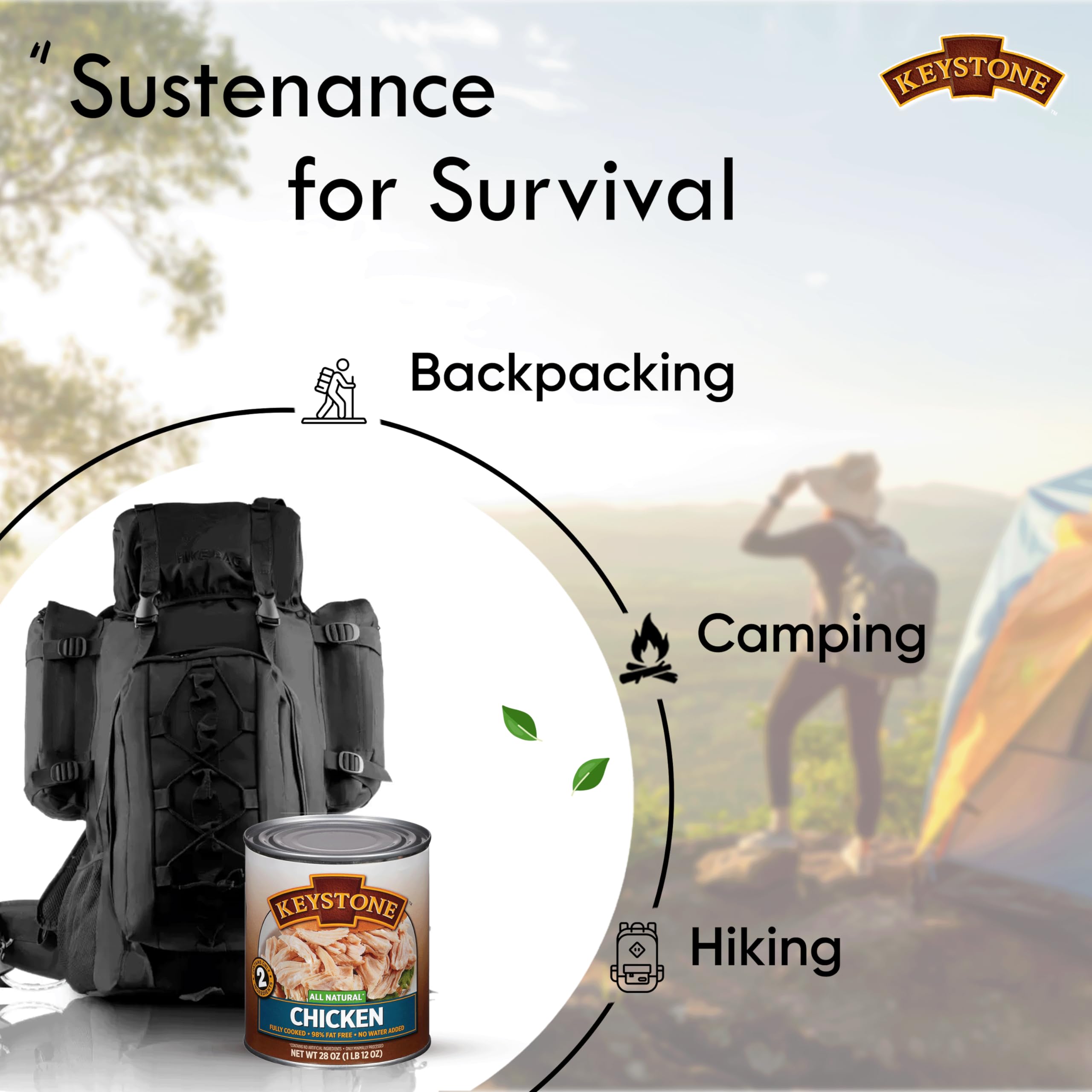 Keystone Meats All Natural Canned Chicken 28oz - Fully Cooked, High Protein, Shelf Stable Emergency Food - Ready to Eat, No Water Needed, No Preservatives, Gluten Free - Made in USA (Pack of 12) - Perfect for Camping, Emergency Preparedness & Quick Meals