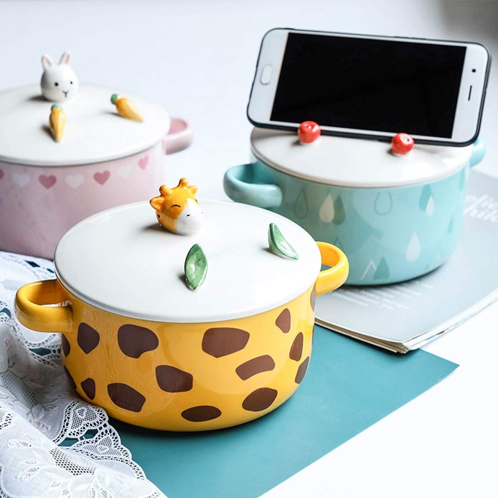 Creative Giraffe Ceramic Soup Bowl with Lid 950ml - Perfect for Noodles & Salads