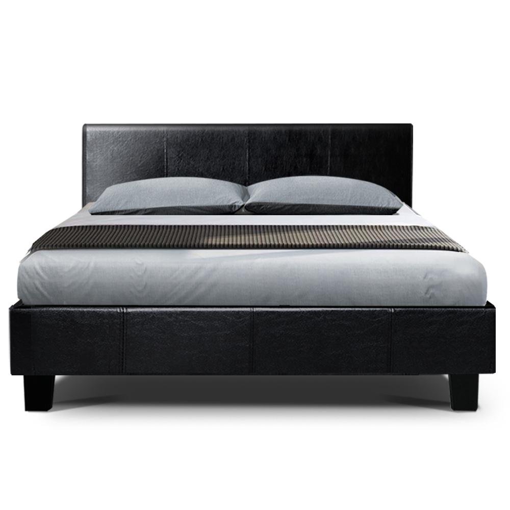 Coogee Bed Black & Normay Series Pillow Top Mattress - Medium Firm Support, Double Package - Perfect for Guest Rooms & Master Bedrooms