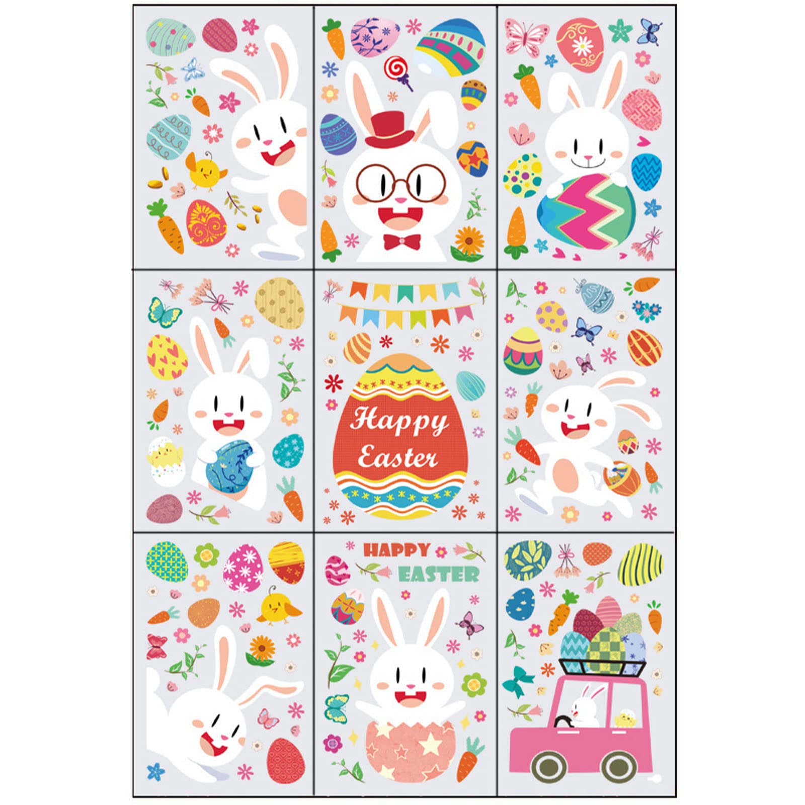 Charlotte Easter Wall Stickers - Set of 9 PVC Self-Adhesive Electrostatic Posters for Easter Decorations - Perfect for Home, Office, Classroom & Party Decor (Style: Sq640)
