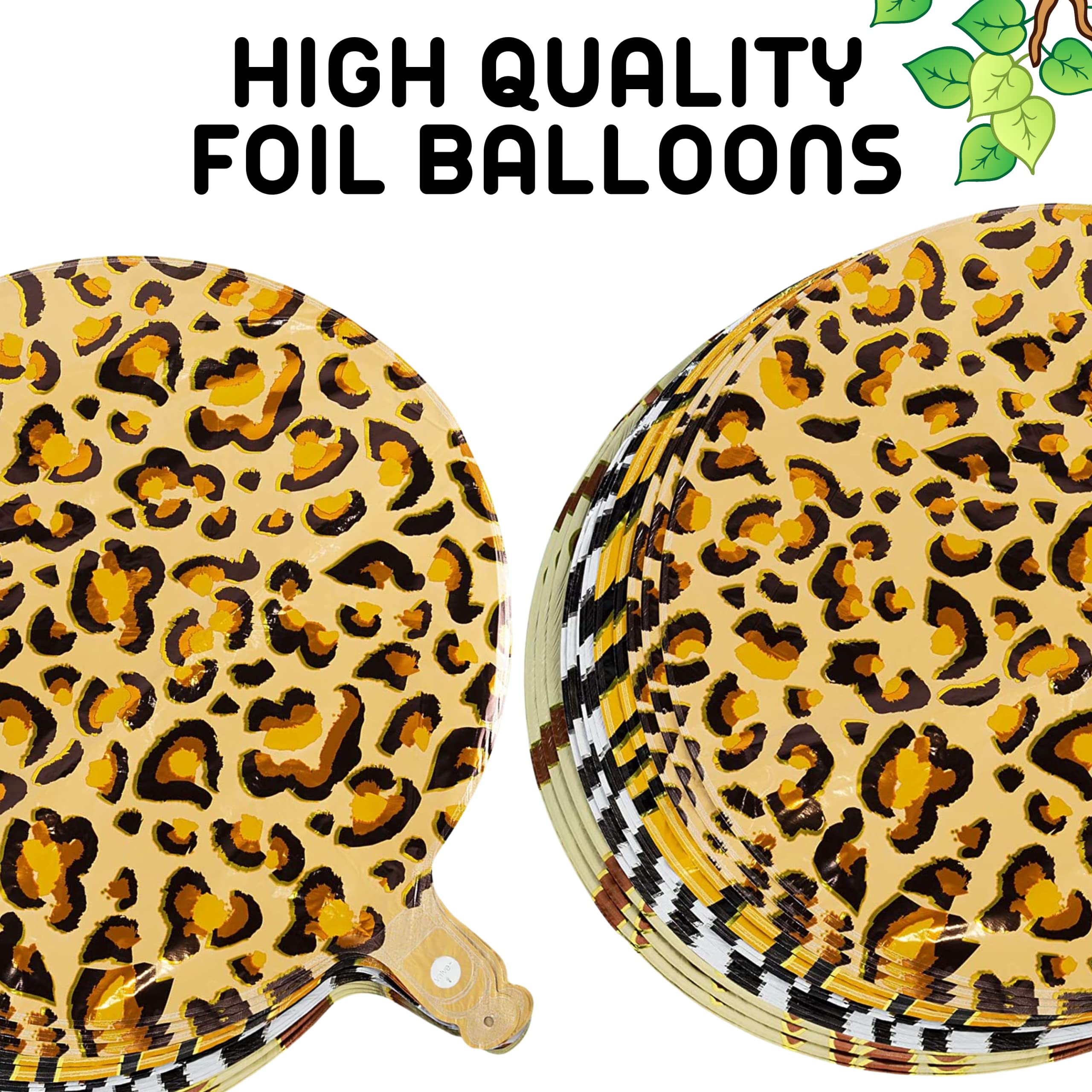 8PCS Safari Animal Print Balloons – 18 Inch Round Foil Mylar Balloons (Giraffe, Tiger, Zebra, Leopard) for Jungle Theme Birthday Party Decorations – Perfect for Baby Showers, Zoo Parties & Safari Adventures