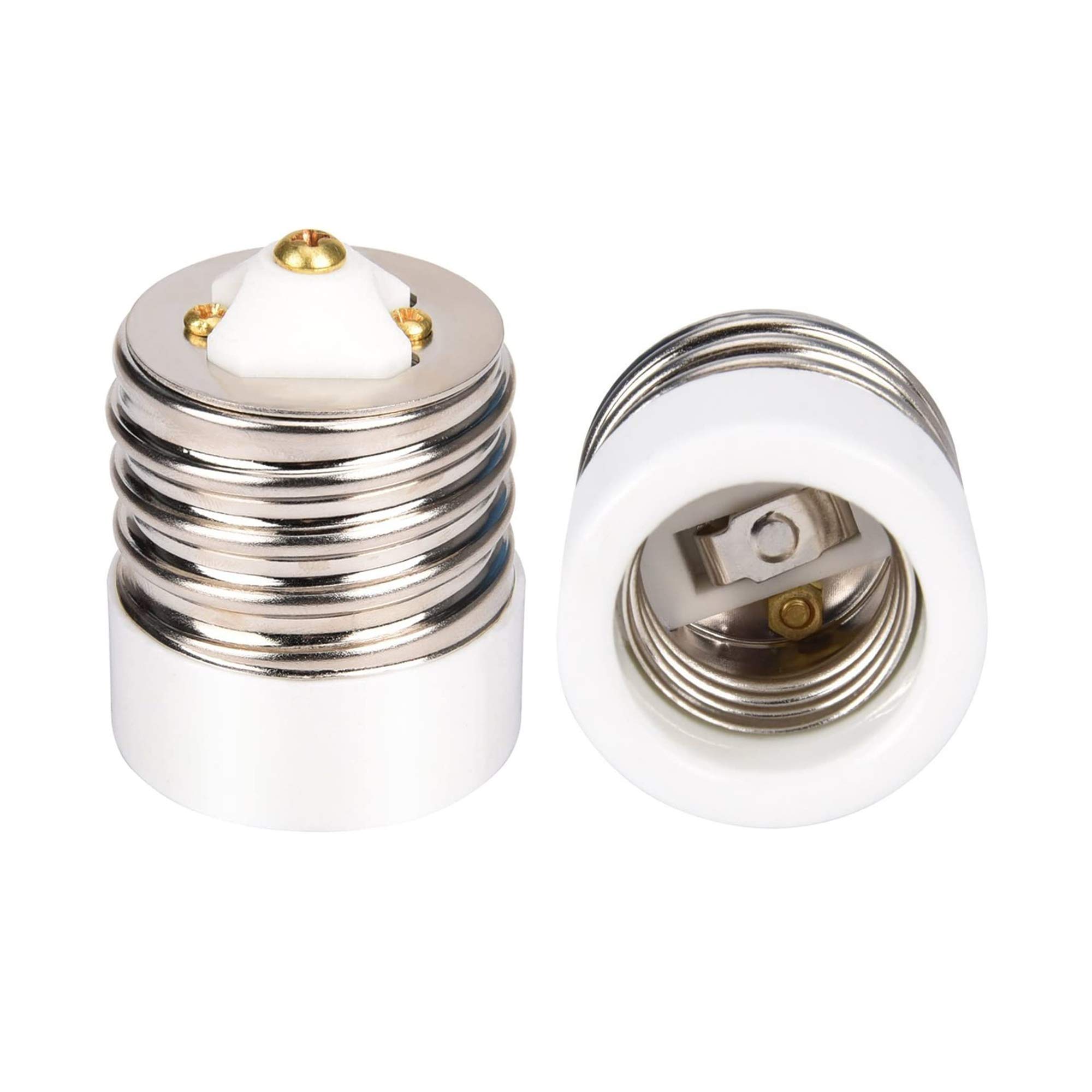 UL-Listed E39 to E26 Adapter - 2 Pack Mogul to Medium Base Light Bulb Socket Converter - Porcelain Lamp Socket Adapter for LED, CFL & Incandescent Bulbs - Perfect for Vintage Fixtures, Garage & Workshop Lighting