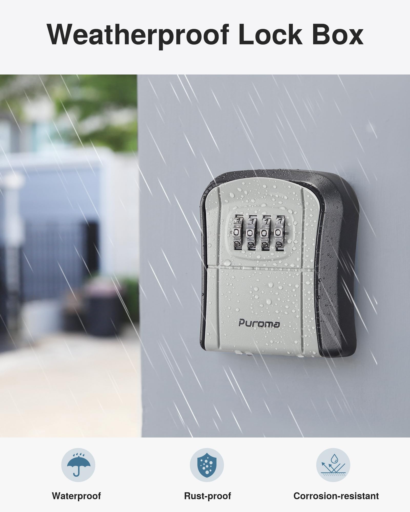 **Puroma Wall-Mounted Combination Key Lock Box - Resettable Code Safe Security Storage for House, Office, Garage & Apartment Keys (1 Pack, Grey) - Ideal for Spare Key Access & Emergency Entry**