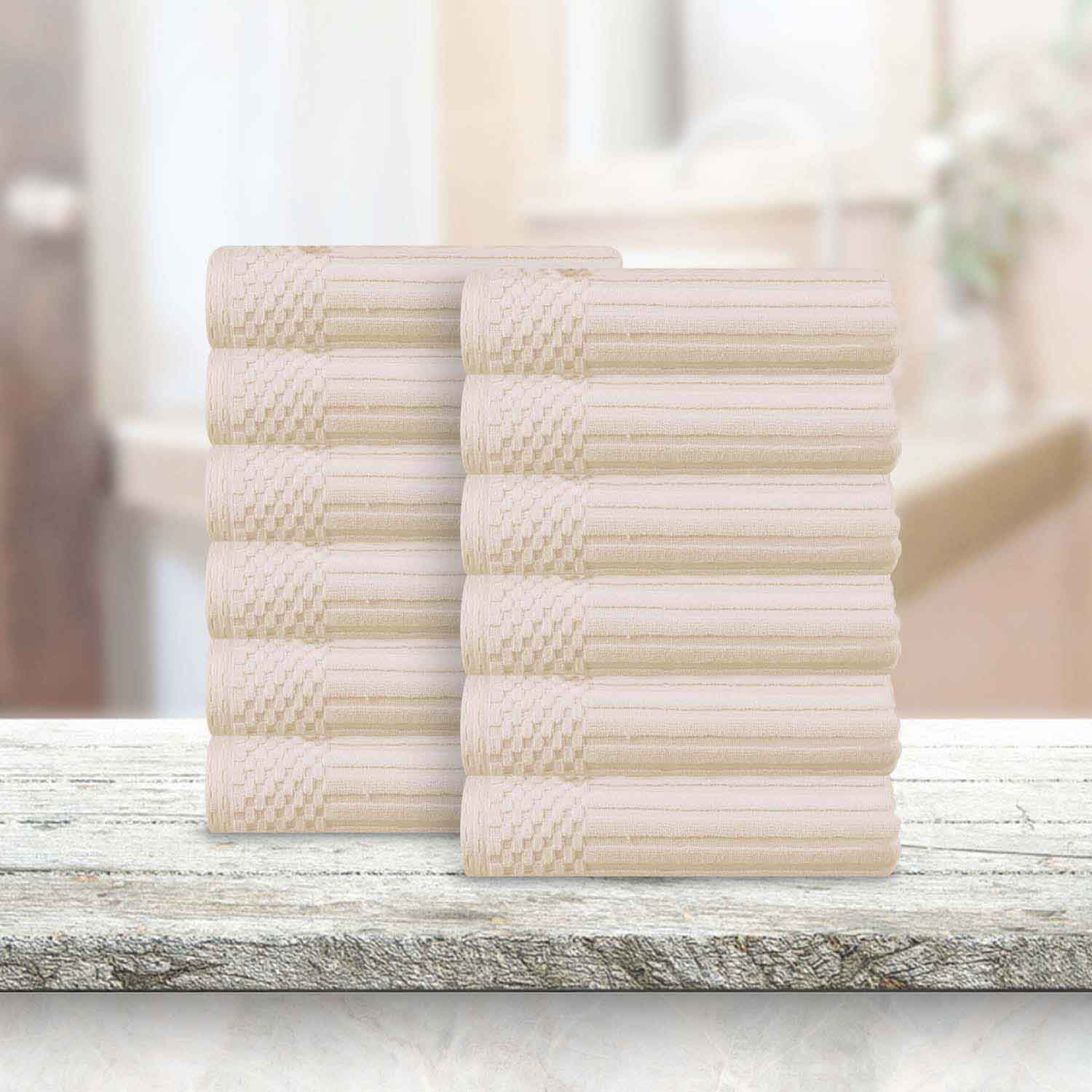 Premium Soho Ribbed Textured Cotton Face Towels - Ultra Absorbent & Soft (12-Pack) - Perfect for Spa, Gym, Travel & Daily Skincare Routine