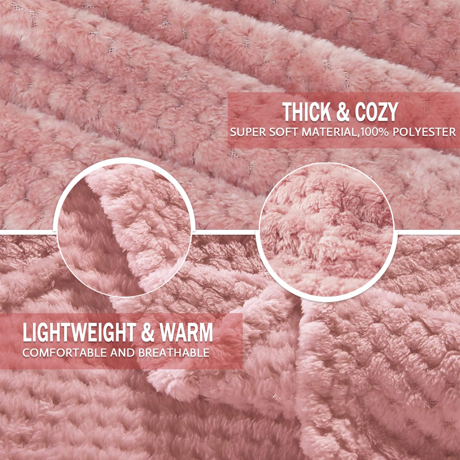 Premium King Size Fleece Blend Bed Blanket - Ultra Soft & Warm Waffle Textured Throw for Couch, Sofa & Bed | Cozy, Lightweight & Fuzzy (Dusty Pink, 90x104 Inches) - Perfect for Winter Nights, Movie Time & Guest Rooms