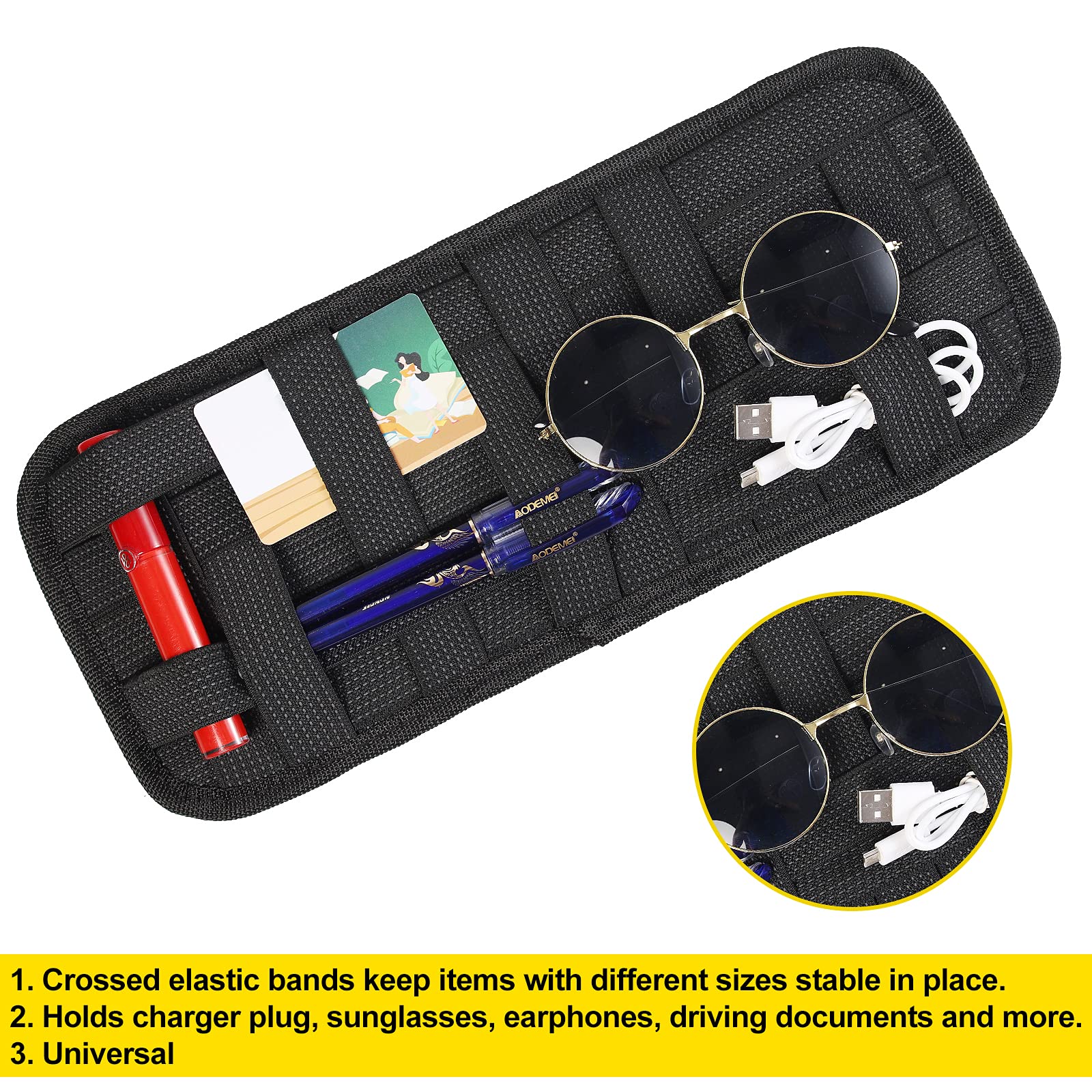 Car Sun Visor Organizer with Crossed Non-Slip Elastic Bands - Secure Storage for Sunglasses, Phones & Small Accessories - Perfect for Road Trips & Daily Commute