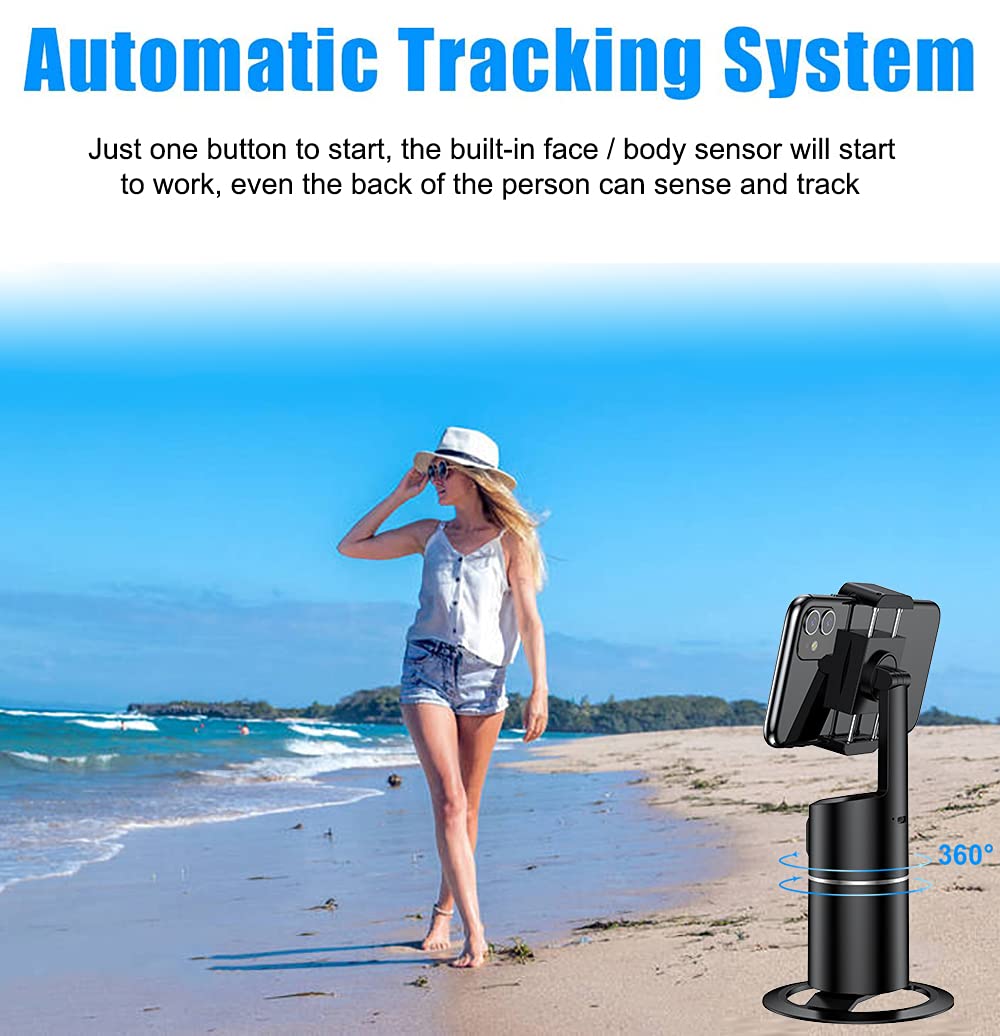 Auto Face Tracking Phone Tripod Stand - 360° Rotation Smart Body Tracking Selfie Mount for iPhone & Android - No App Required - Perfect for TikTok, Vlogging, YouTube Live Streaming & Video Recording
