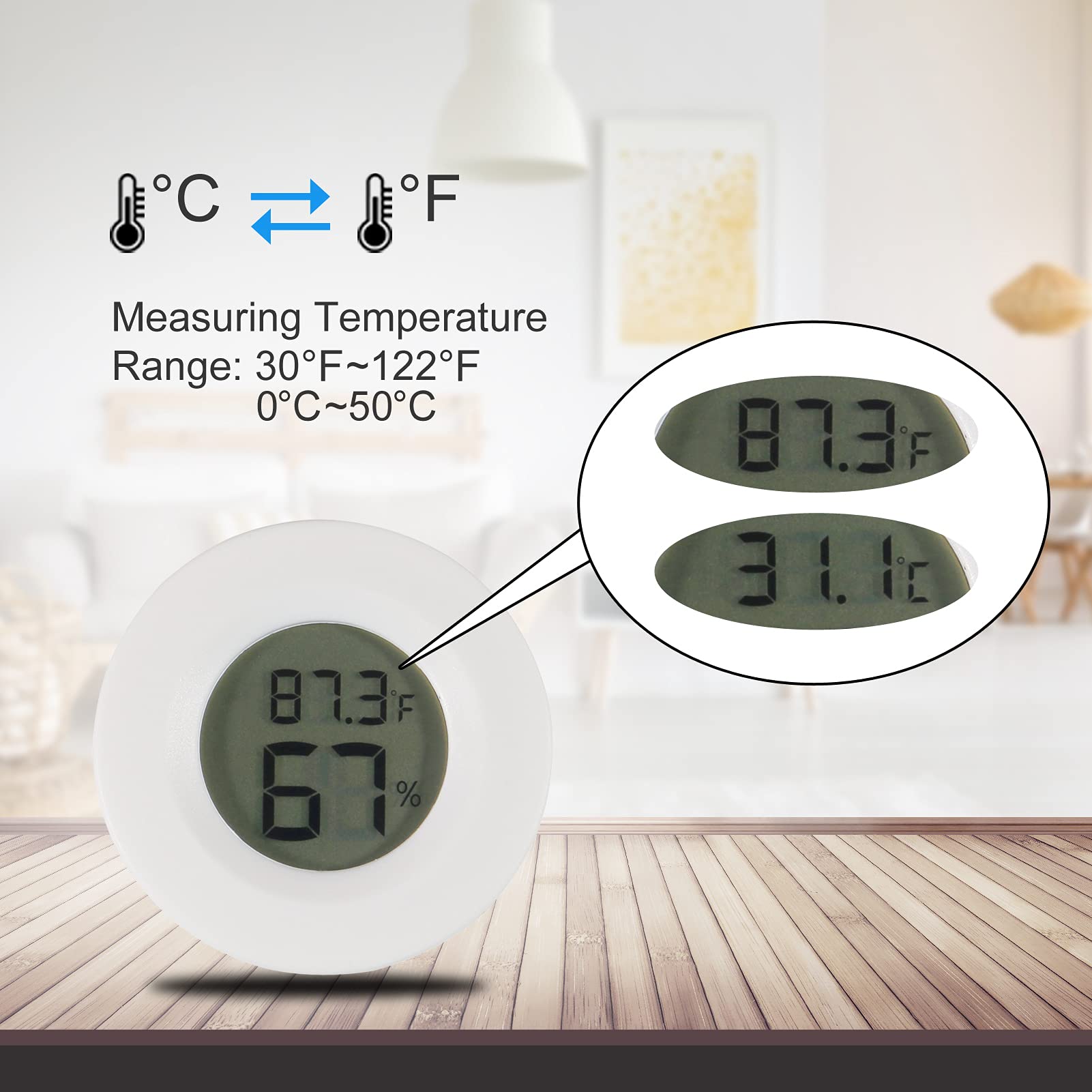 4-Pack Mini Digital Hygrometer Thermometer with LCD Display - Indoor/Outdoor Humidity & Temperature Monitor for Humidifiers, Dehumidifiers, Greenhouse, Reptile Terrariums, Plant Care & Humidors (White) - Fahrenheit(℉)/Celsius(℃) Switchable - Perfect for Home, Office & Gardening Use