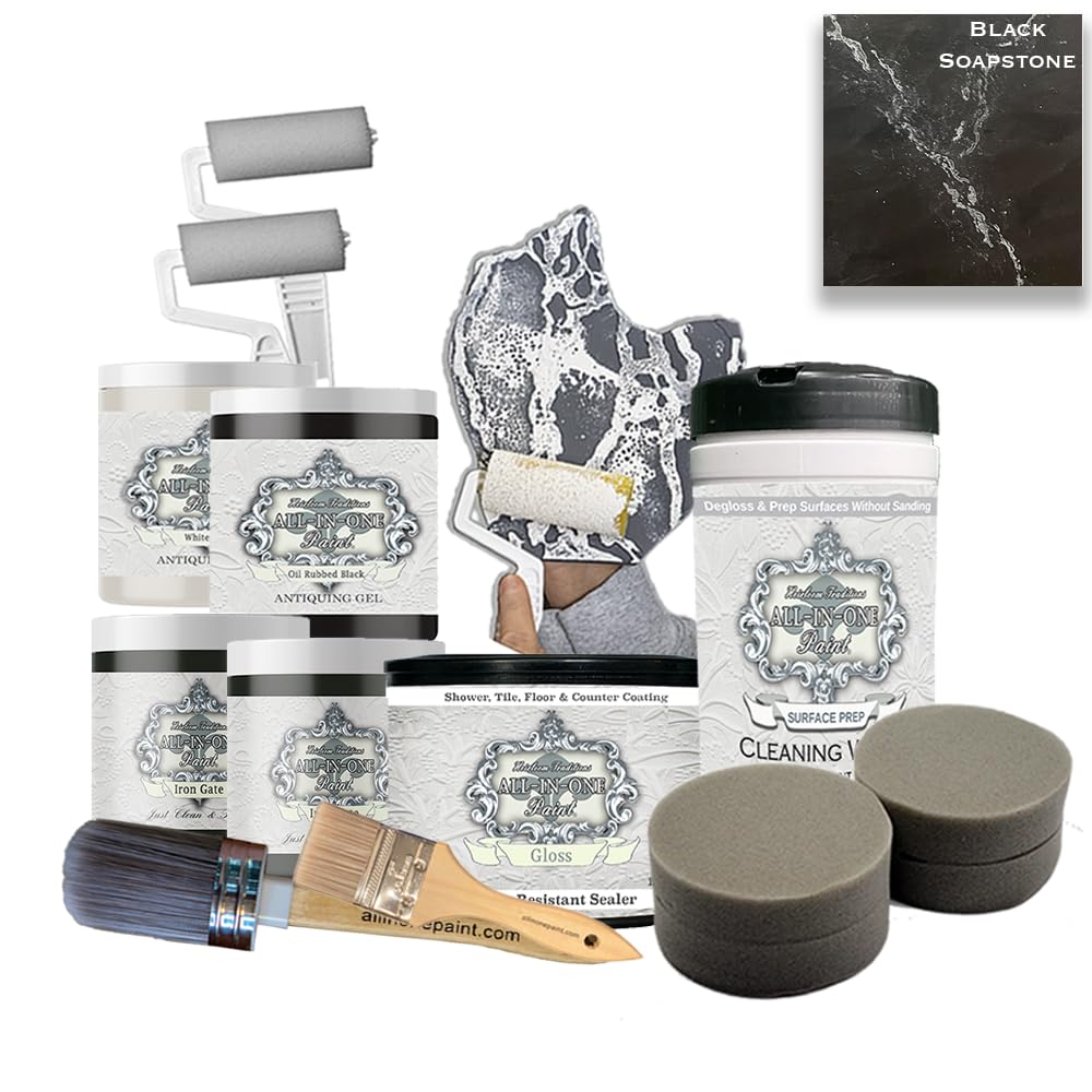 ALL-IN-ONE Countertop Paint Kit - Black Soapstone Finish for Kitchen & Bathroom Remodeling | DIY Countertop Refinishing Bundle with Tools | Perfect for Home Renovation, Cabinet Updating & Furniture Makeover