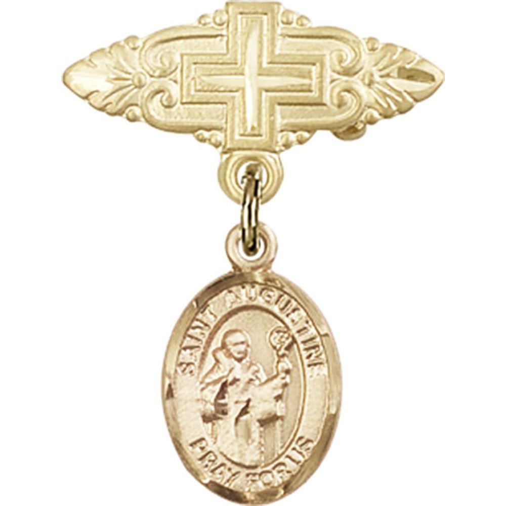 Bonyak Gold Filled St. Augustine Saint Medal Charm - 1 X 3/4 Inch Religious Jewelry with Cross Badge Pin - Perfect for Baptism Gifts, First Communion, and Faith-Based Jewelry Collections