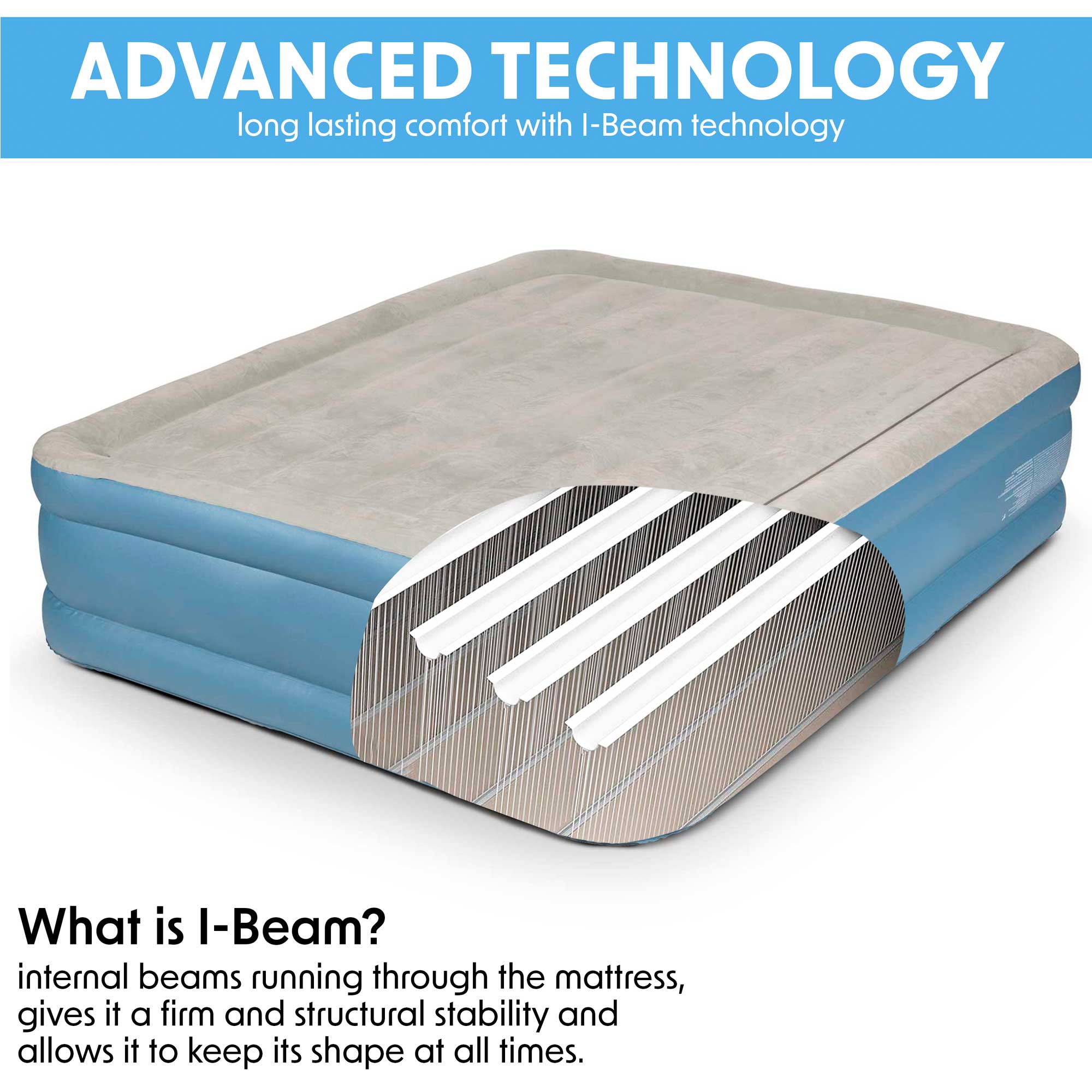 Queen Size Elevated Air Mattress with Built-In Electric Pump & Carry Bag - Portable, Comfortable for Camping, Guest Beds & Home Use - DL147