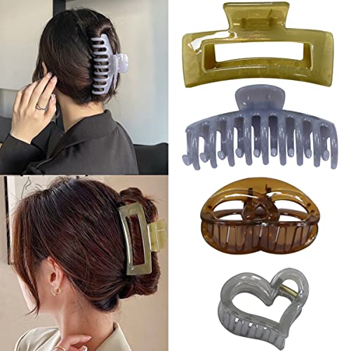 Non-Slip Jelly Hair Claw Clips for Women - 4 Pack Strong Hold Hair Clips for Thin, Thick, Curly, Long & Short Hair - Perfect for Workouts, Office & Everyday Use - Great Gift for Women & Girls (Style A)