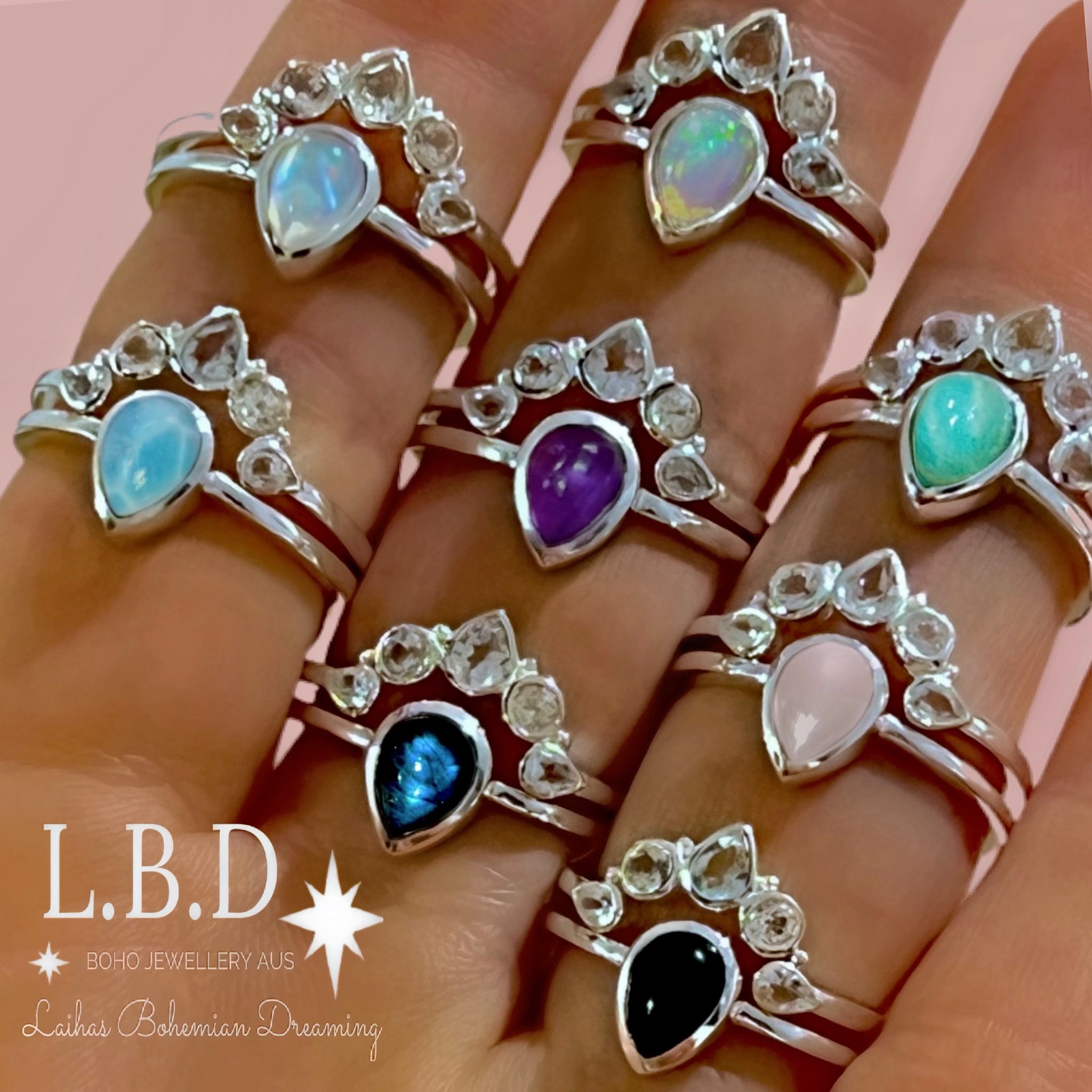 Laihas Queen of Cups Topaz and Onyx Ring Set for Women - Elegant Jewelry Gift for Birthday, Anniversary & Special Occasions | Perfect for Evening Parties, Date Nights & Formal Events