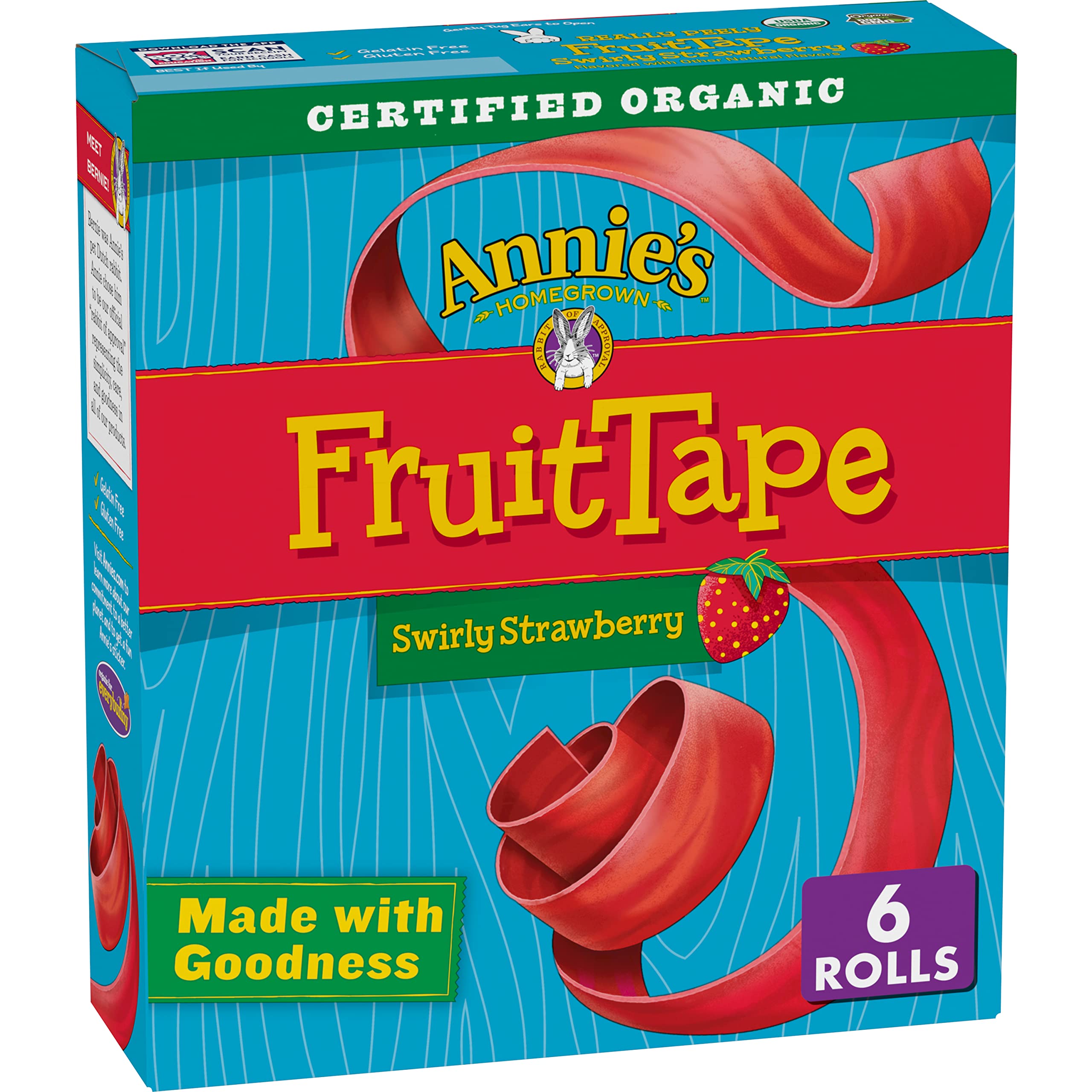 Annie's Organic Fruit Tape Swirly Strawberry - Non-GMO, USDA Organic Fruit Snacks, 6 Rolls (4.5 oz) - Healthy Kids Snack for Lunch Boxes, School, Travel & On-the-Go