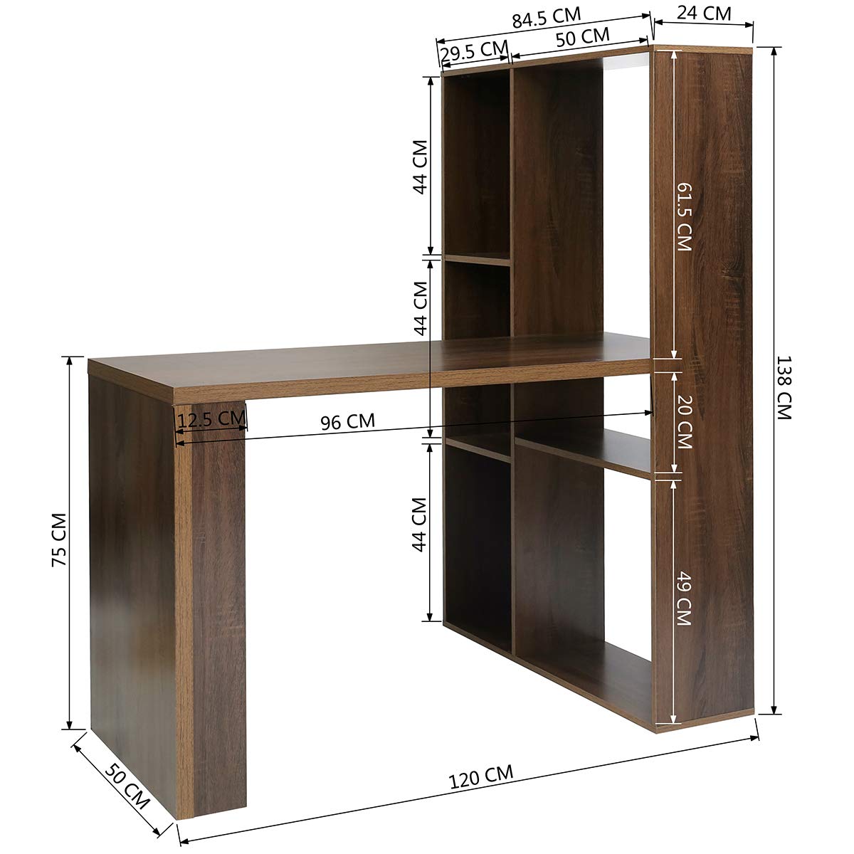 L-Shaped Computer Desk with 6-Tier Storage Shelves - Multifunctional Wooden Writing Table for Home Office, Study & Gaming - Walnut Finish Workspace Solution for Small Spaces & Remote Work