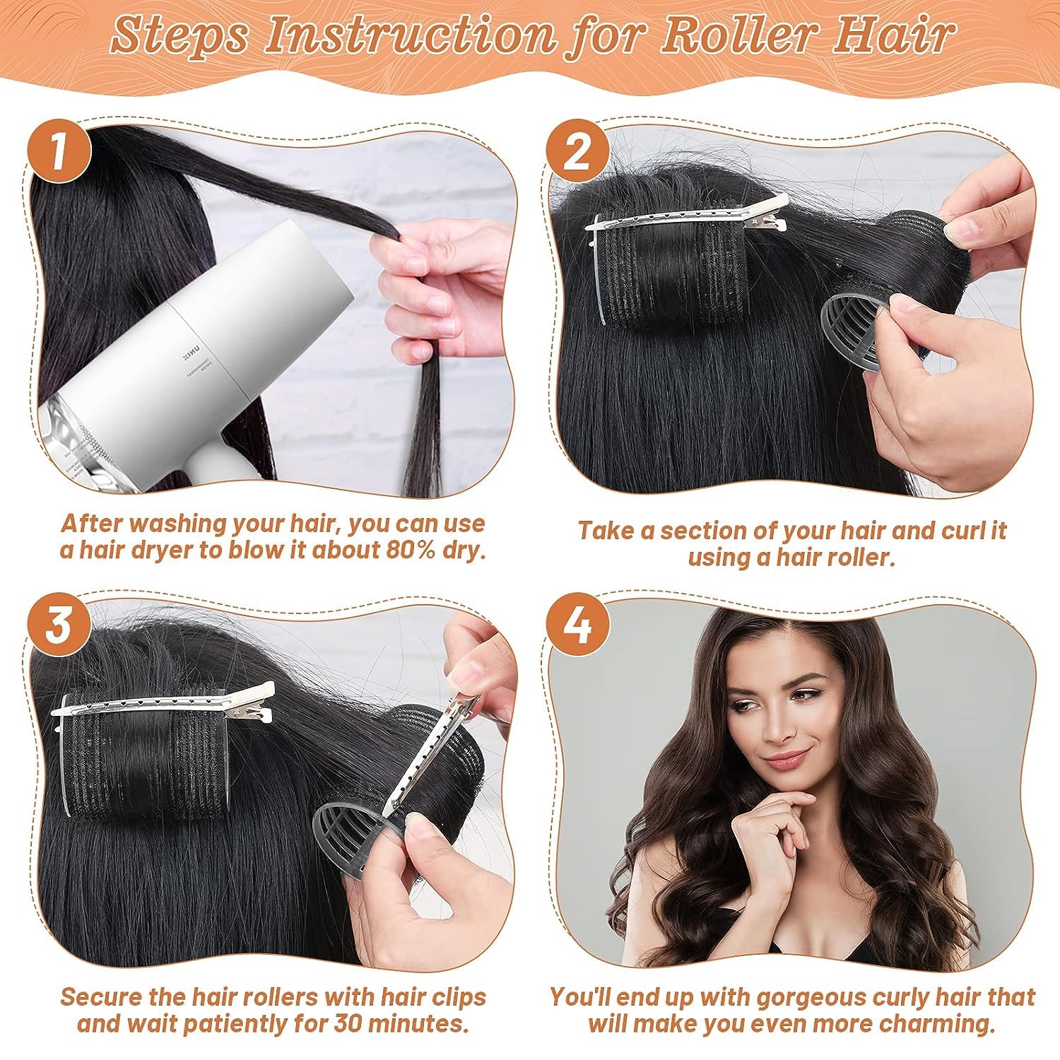 SIYAA Jumbo Heatless Hair Rollers Set - 24 PCS Self-Grip Curlers with 12 Clips (4 Sizes: Large/Medium/Small/Jumbo) for Long, Short, Thick & Fine Hair - Perfect for Overnight Styling, Salon Results at Home & Special Occasion Hairstyles