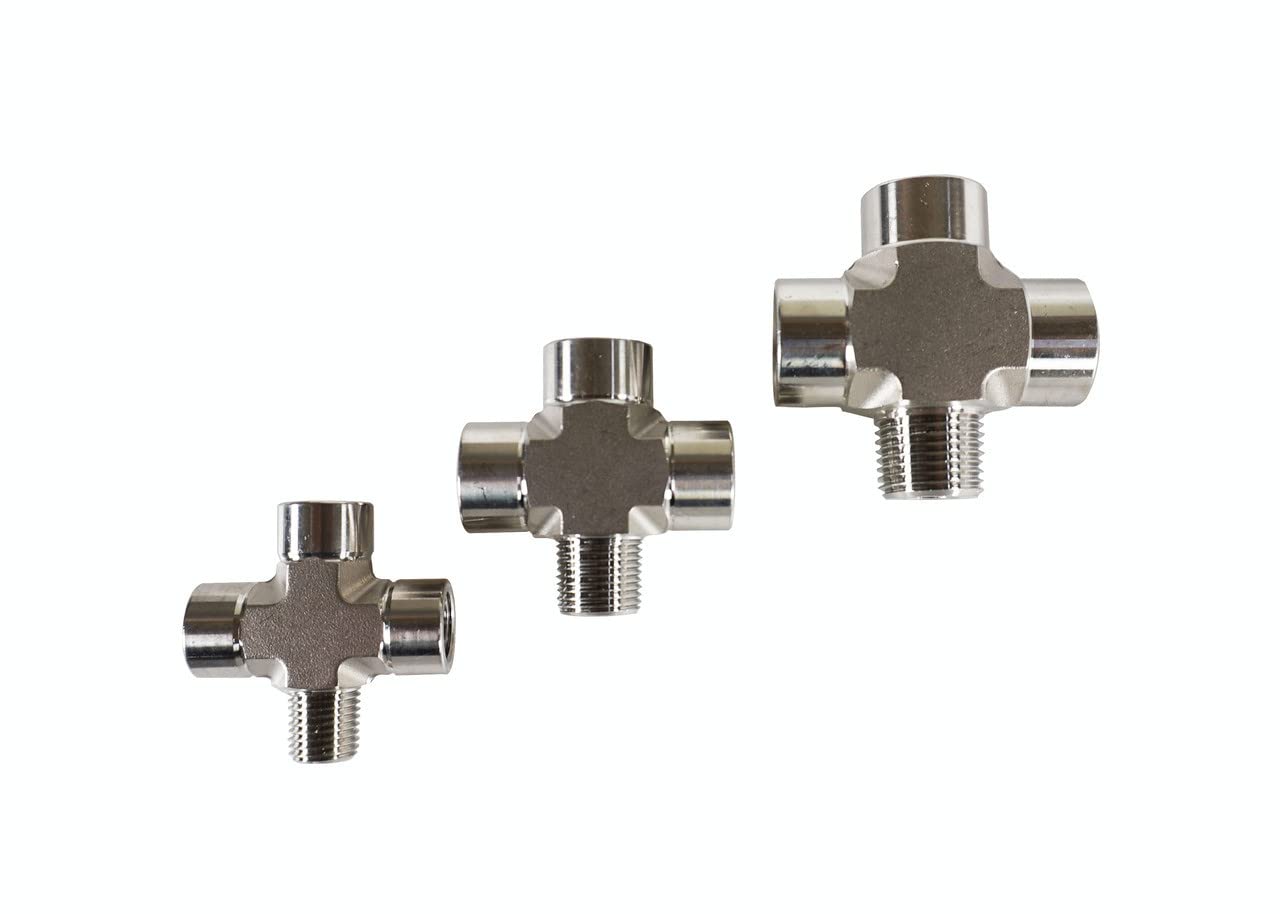 FNPT 4 Way Union Fitting - Stainless Steel Cross Pipe Connector for Plumbing & Industrial Use - USA Made - Perfect for Water, Gas & Air Systems