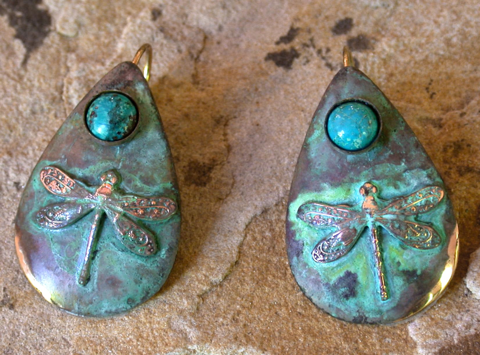 Genuine Turquoise Dragonfly Teardrop Earrings - Handcrafted in USA - Boho Jewelry for Women, Perfect for Weddings & Everyday Wear