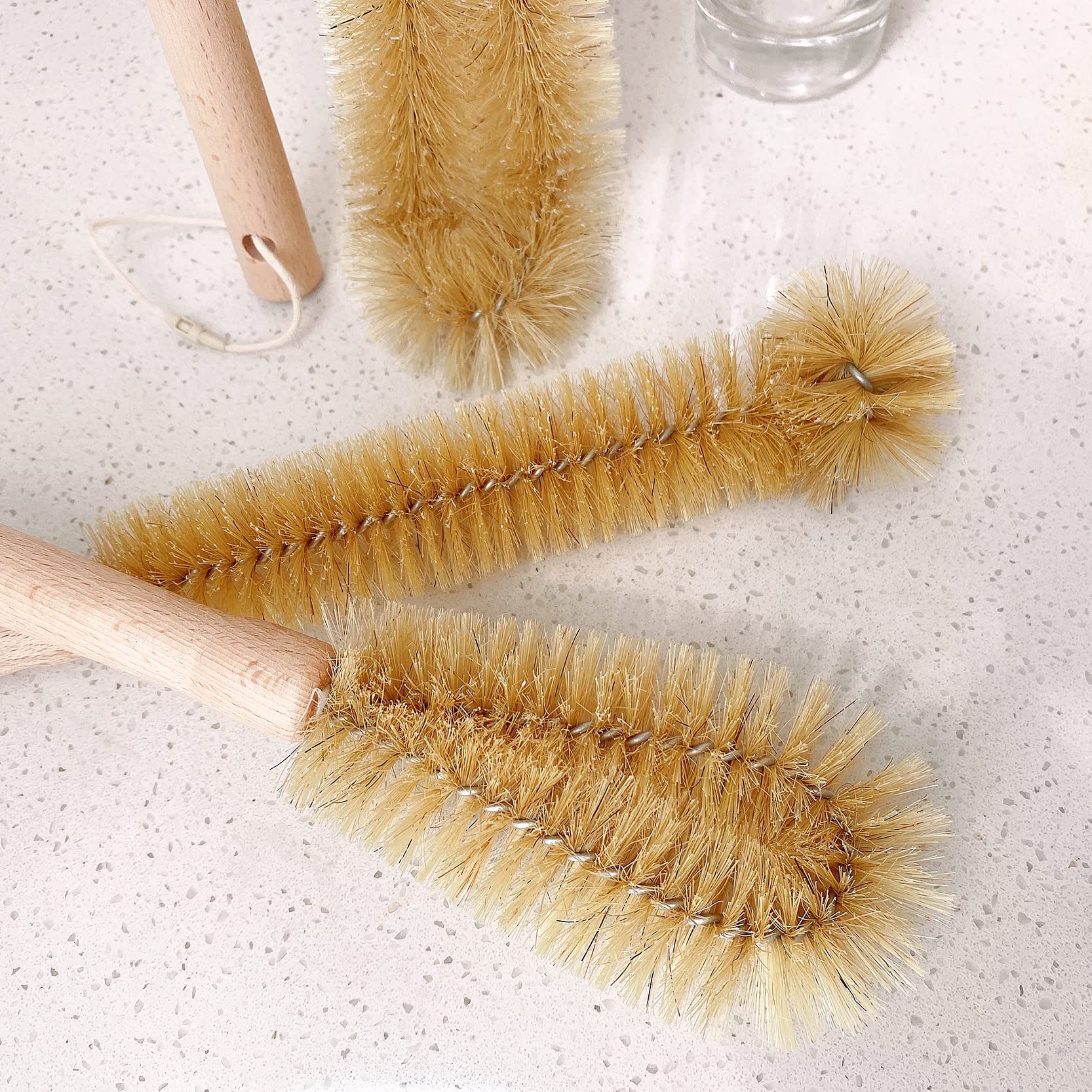 2 Pack Natural Bristle Bottle Cleaning Brushes - 10 Inch V-Shaped Design with Beech Wood Handle | Heavy Duty Kitchen Scrubber for Dishes, Cups, Pans, Vegetables, Sinks & Kettles | Perfect for Home, Restaurant and Commercial Use