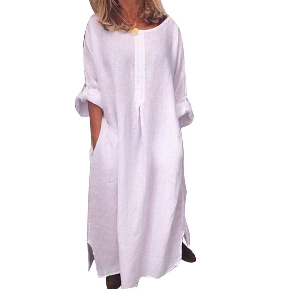 GLOA Women's Oversized Kaftan Dress - Solid Color Maxi Cotton Linen Long Shirt Dress for Beach, Vacation & Summer Wear | Plus Size Boho Chic Loose Fit Tunic