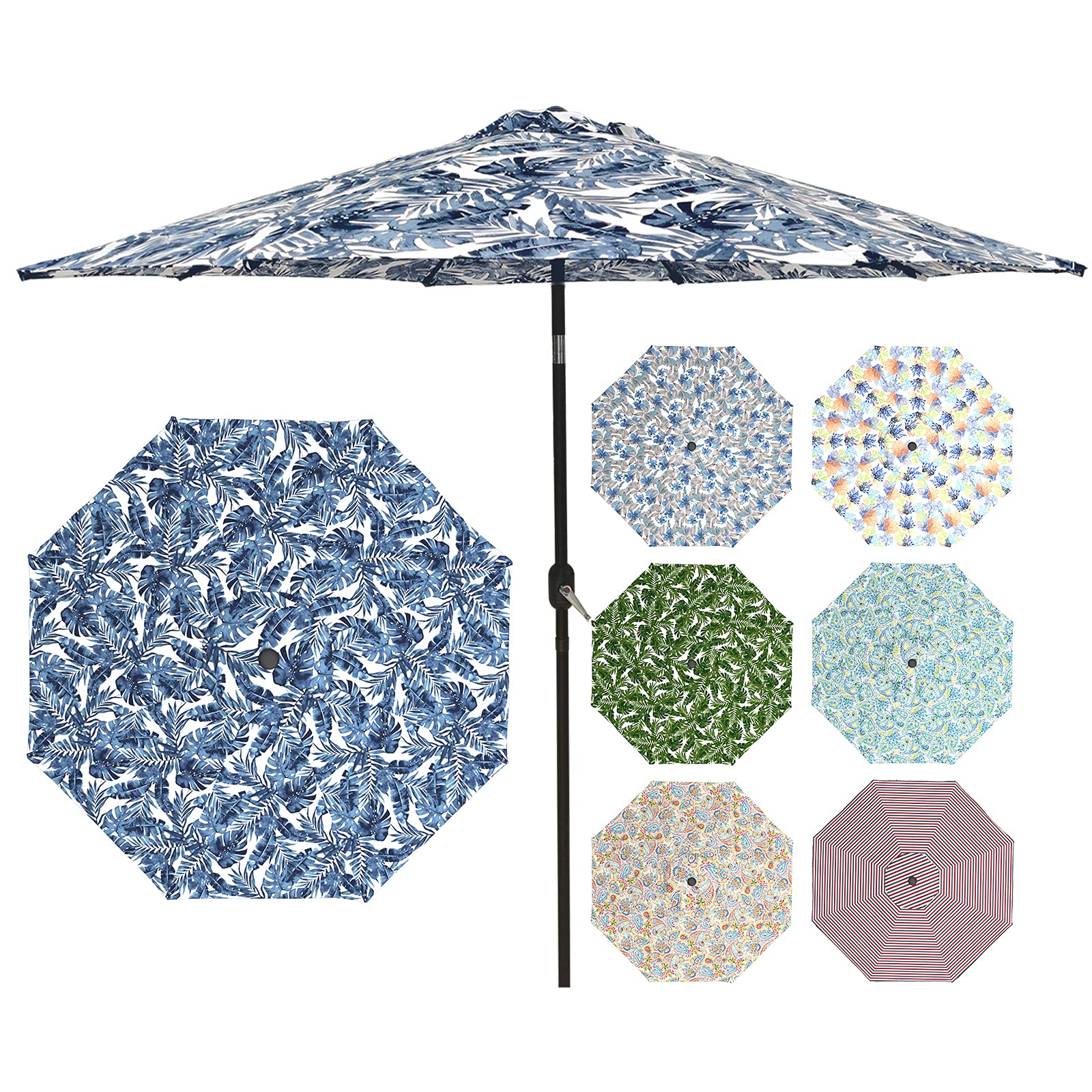 LTXIII 9' Outdoor Patio Umbrella with Push Button Tilt & Crank - Printed Market Garden Umbrella for Table, Backyard, Pool (8 Ribs) - Perfect for Outdoor Dining, Lounging & Poolside Relaxation