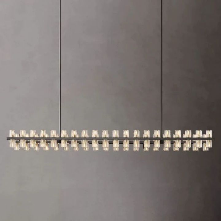 Elegant Aurora Wine Glass Rectangular Chandelier - 72 LED Lights for Dining Room, Kitchen Island & Bar Decor | Modern Crystal Pendant Lighting Fixture
