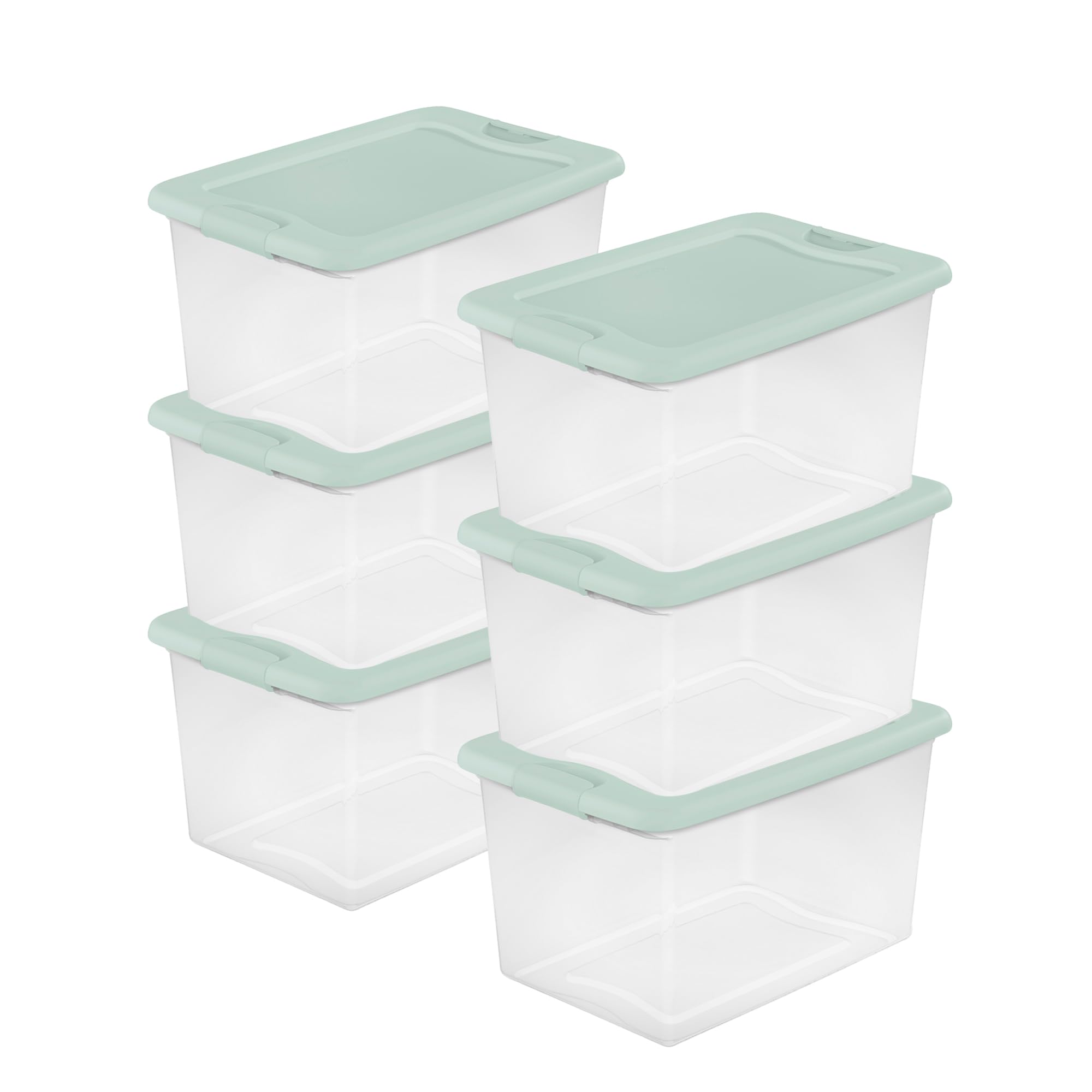 Sterilite 6-Pack 64 Quart Clear Plastic Stackable Storage Bins with Latching Lids - Mindful Mint | Organize Closet, Garage, Toys & Seasonal Decor | Durable Storage Containers for Home & Office Organization