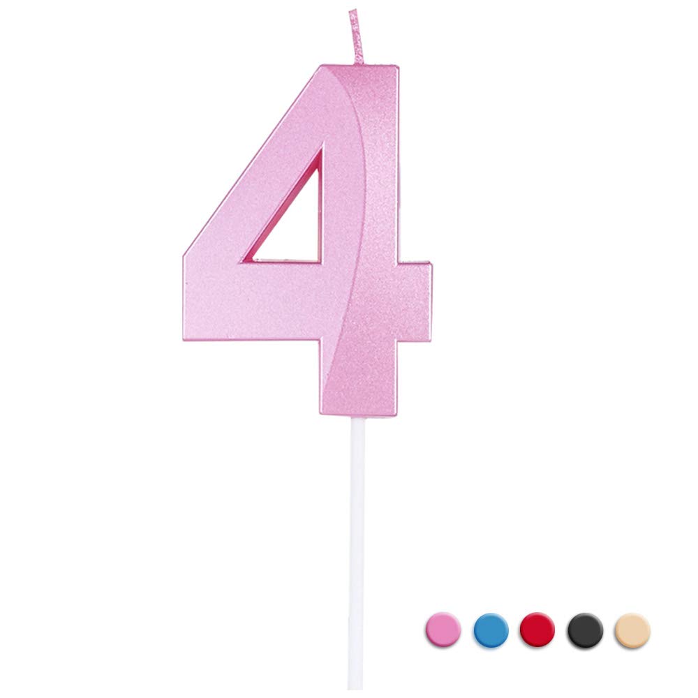 3D Multicolor Extended Big Number Birthday Candles - Cake Topper Decoration for Parties, Anniversaries & Celebrations (Set of 4 Pink Candles) | Perfect for Birthday Cakes, Cupcakes & Dessert Displays