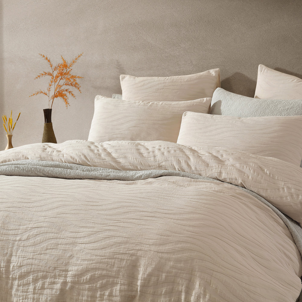 Ariel Stone Quilt Cover Set - Super King Size Bedding | Luxury Soft Cotton Duvet Cover for Master Bedroom & Guest Room Decor