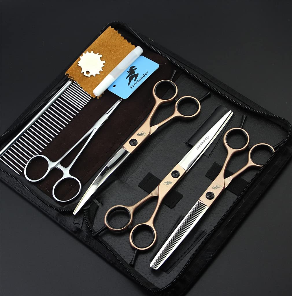 8-Piece Professional Pet Grooming Scissors Set - Stainless Steel Dog & Cat Hair Trimming Kit with Thinning & Curved Scissors | Safe Sharp Tools for Home Pet Salon Grooming, Bathing & Styling Sessions