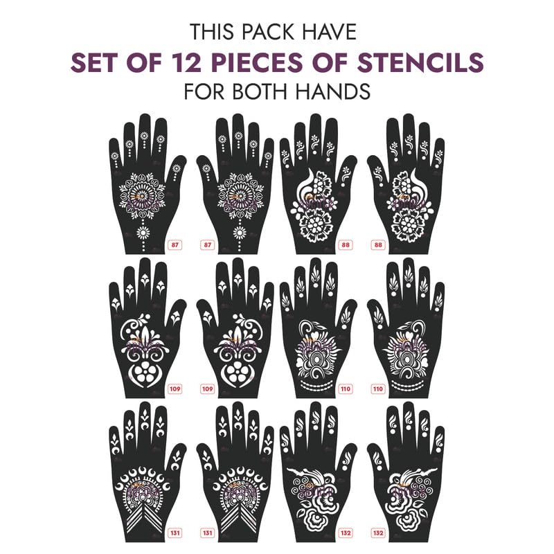 APCUTE 12-Piece Combo Pack Reusable Henna Stencil Stickers - Mehndi Tattoo Designs for Women, Girls & Kids (Quick & Easy Application) - Perfect for Weddings, Festivals & DIY Body Art