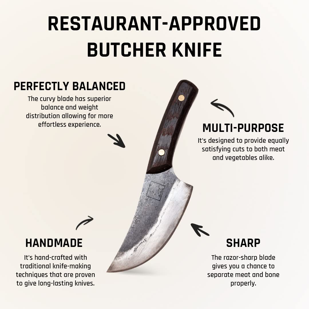 COOLINA Altomino Handmade Butcher Knife - 5.7-inch Manganese Steel Blade, Hand-Forged Chinese Cleaver for Meat Cutting, Deboning & Kitchen Prep | Perfect for Professional Chefs & Home Cooking