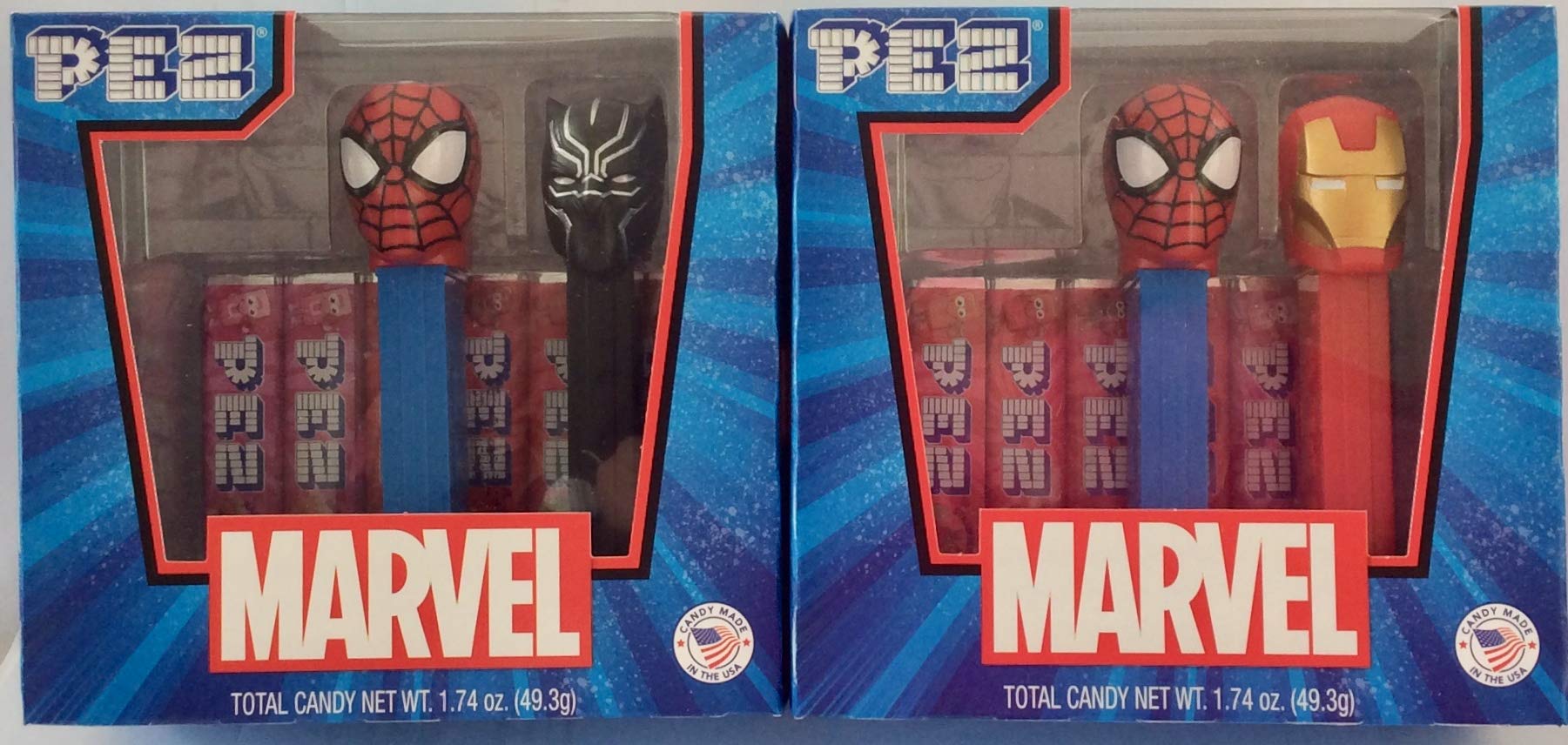 PEZ Candy Marvel Twin Packs Bundle - Spider-Man & Iron Man Set + Spiderman & Black Panther Set | Fun Collectible Candy Dispensers for Kids, Parties, and Marvel Fans