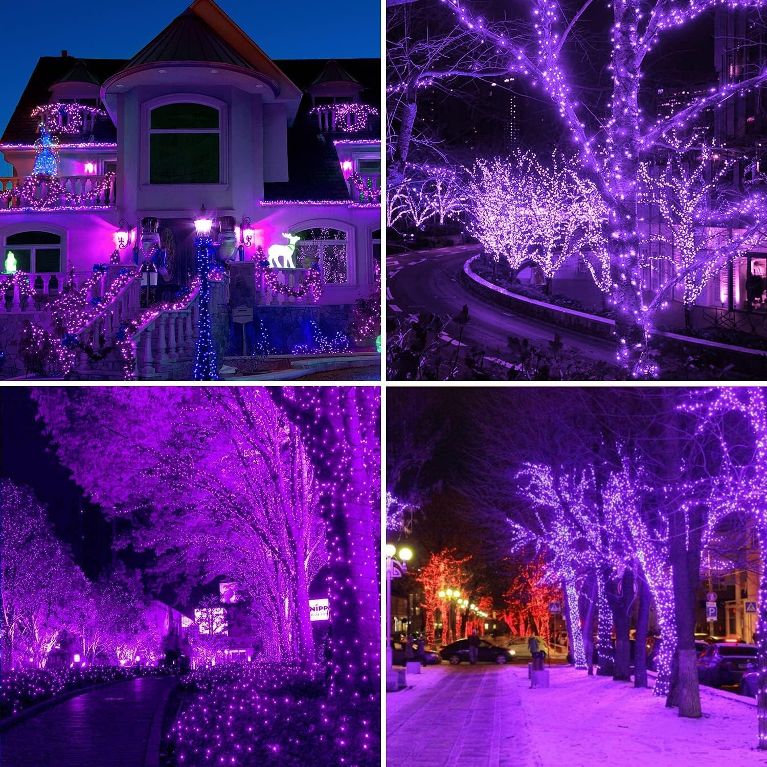 QITONG 4 Pack Purple Solar Fairy Lights - 33ft 100 LED Outdoor Solar Christmas Lights with 8 Lighting Modes | Waterproof Solar Twinkle String Lights for Garden, Patio, Wedding & Holiday Decorations