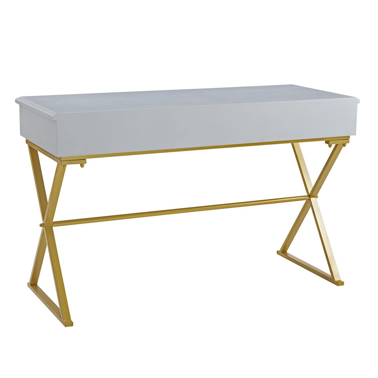 Linon Campaign 2-Drawer Writing Desk in Grey - Compact Home Office Furniture for Small Spaces, Study & Workstation Use