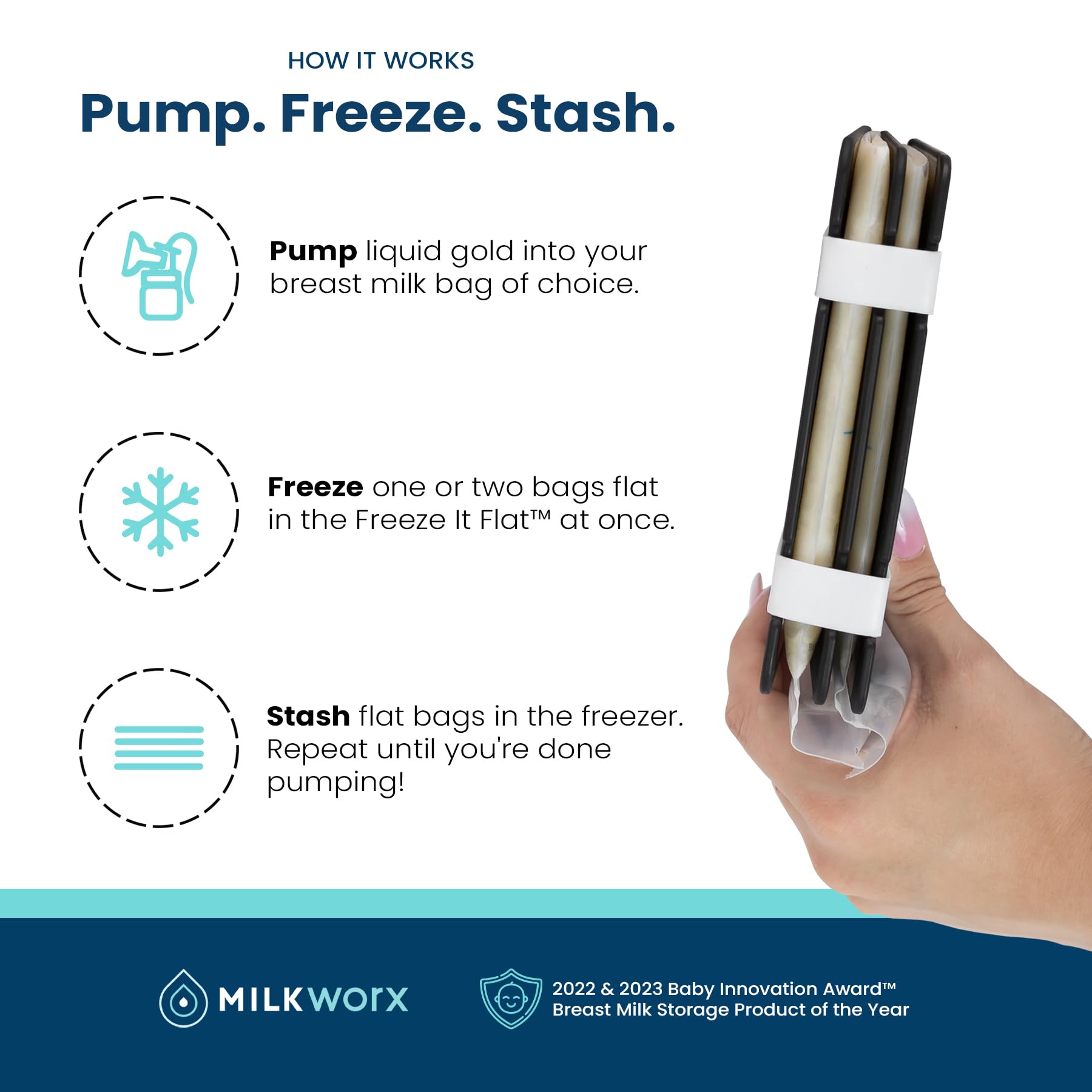 Freeze It Flat Breast Milk Storage Bags - Space-Saving Freezer Organizer for Breastmilk Storage | Made in USA | Essential Breast Pump Accessories for Nursing Moms | Perfect for Home, Travel & Daycare Use