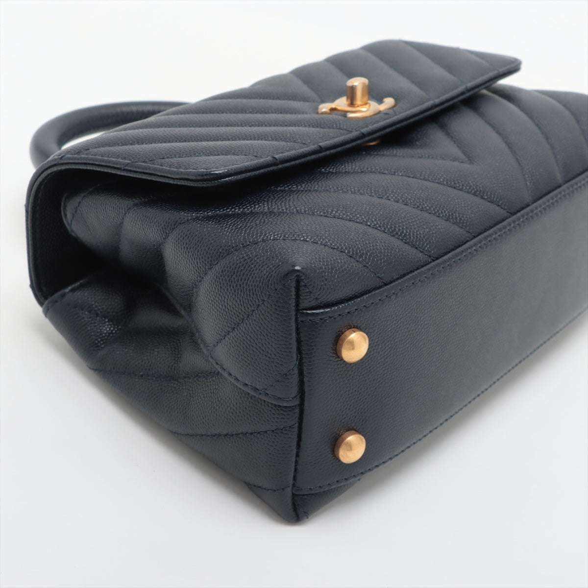 Chanel Small Chevron Coco Handle Bag in Navy Caviar Leather - Perfect for Work, Evening Events & Luxury Fashion Accessories
